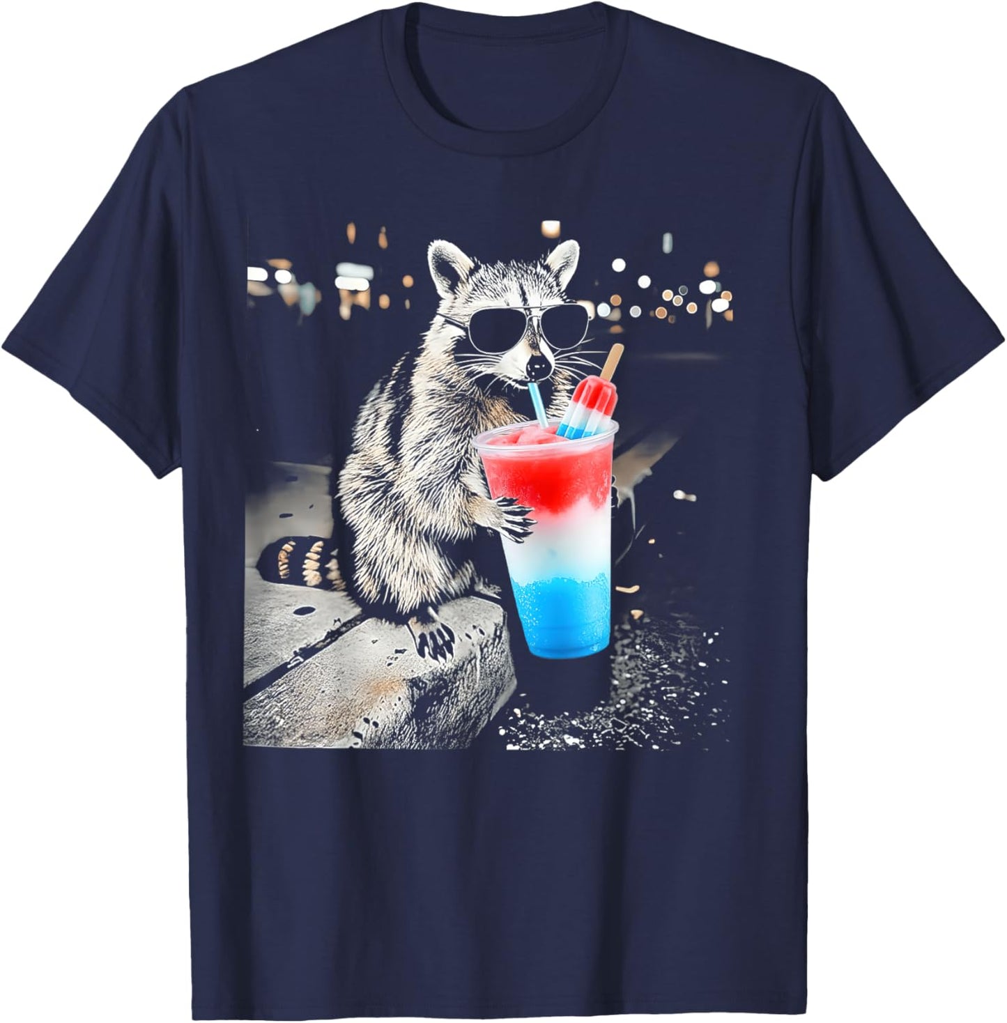 4th of July Raccoon Drinking Patriotic Slushie T-Shirt - T-Shirt | Navy
