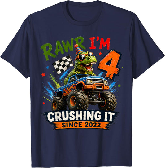 4th Birthday Monster Truck Crushing It Since 2022 T-Shirt - T-Shirt | Navy
