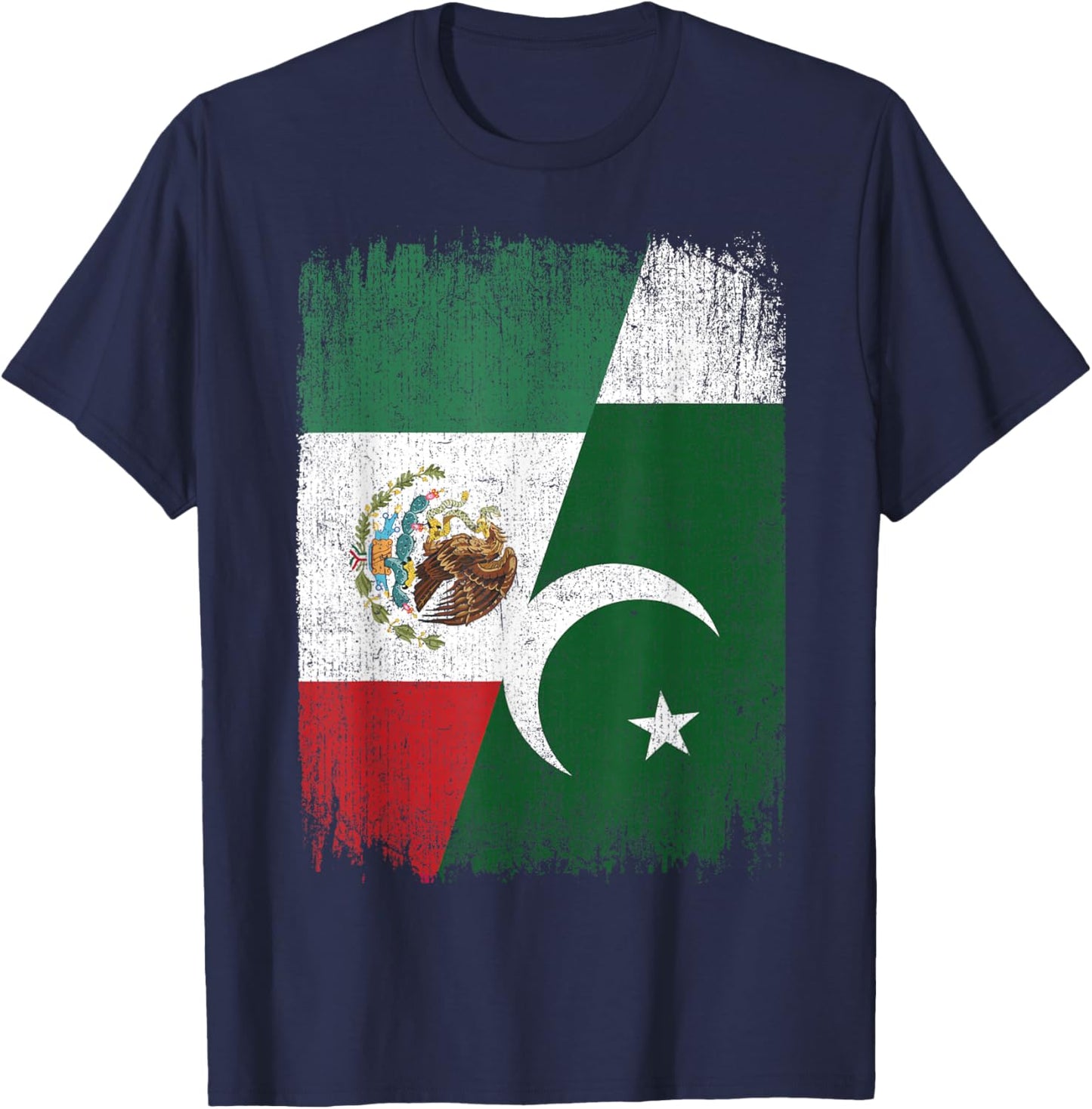 Half Mexico Pakistan Flag Mexican Pakistani Roots T-Shirt - T-Shirt | Navy