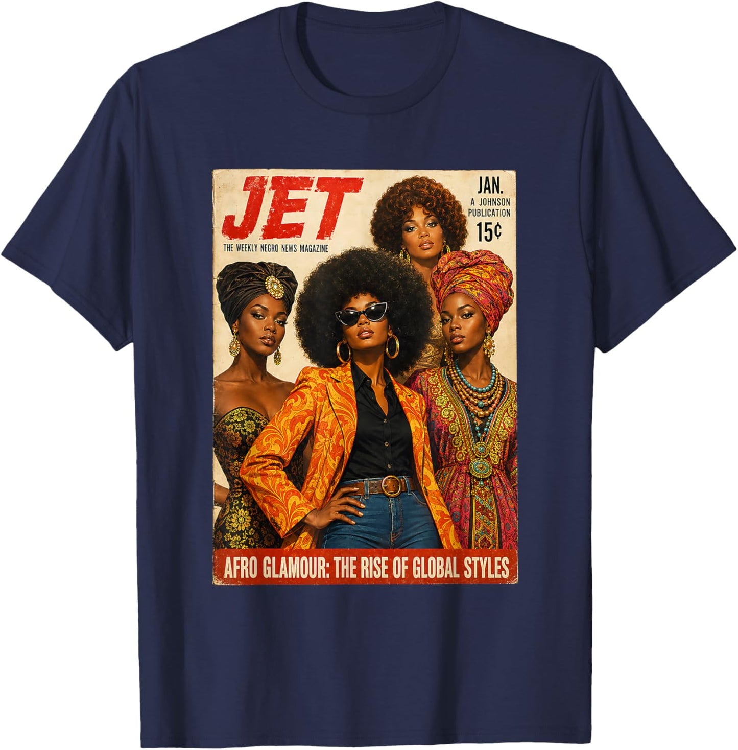 Retro Black is Beautiful Afro Glamour Vintage Magazine Gift T-Shirt - T-Shirt | Navy