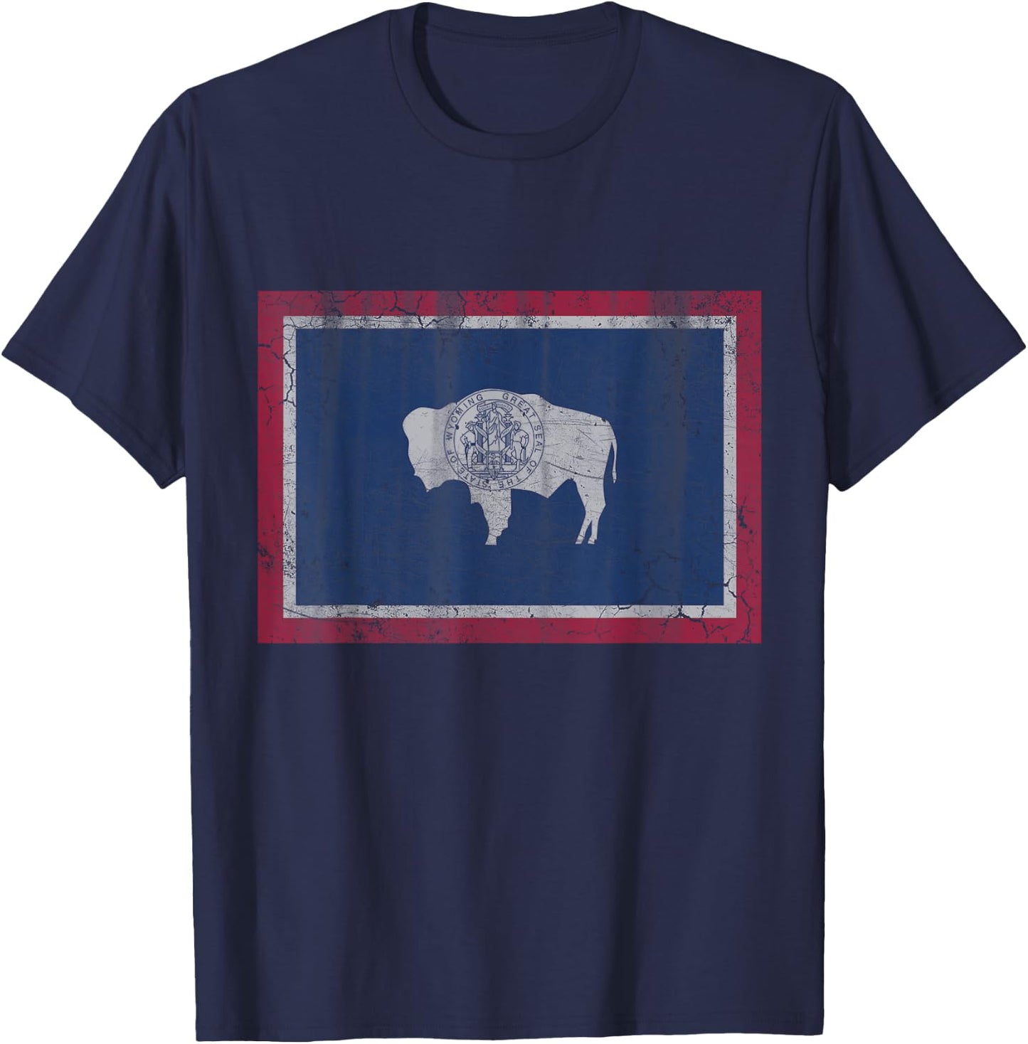 Wyoming Flag Home Love Family Vintage Distressed T-Shirt - T-Shirt | Navy