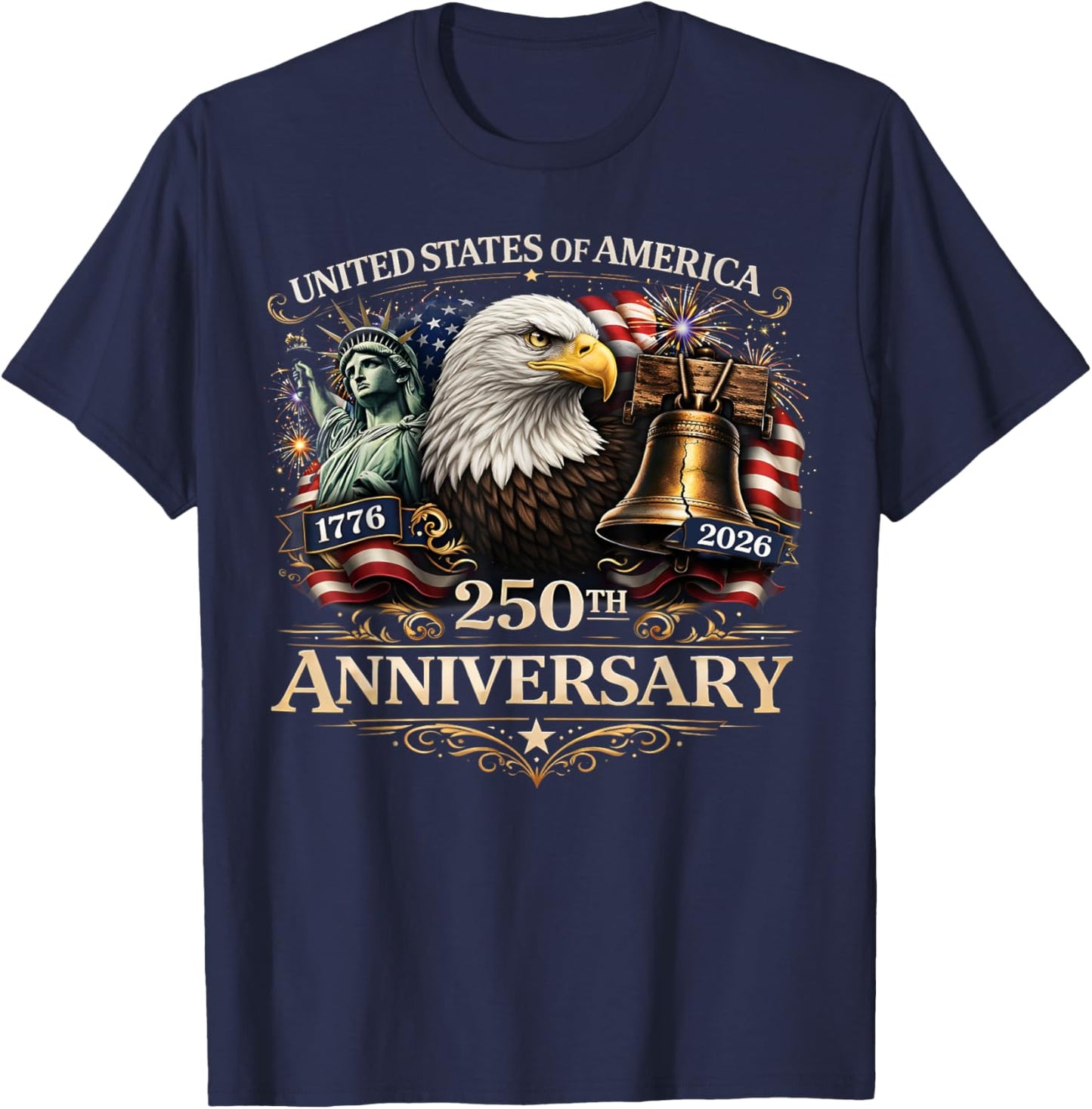 250 Years US Flag Anniversary Independence Day T-Shirt - T-Shirt | Navy