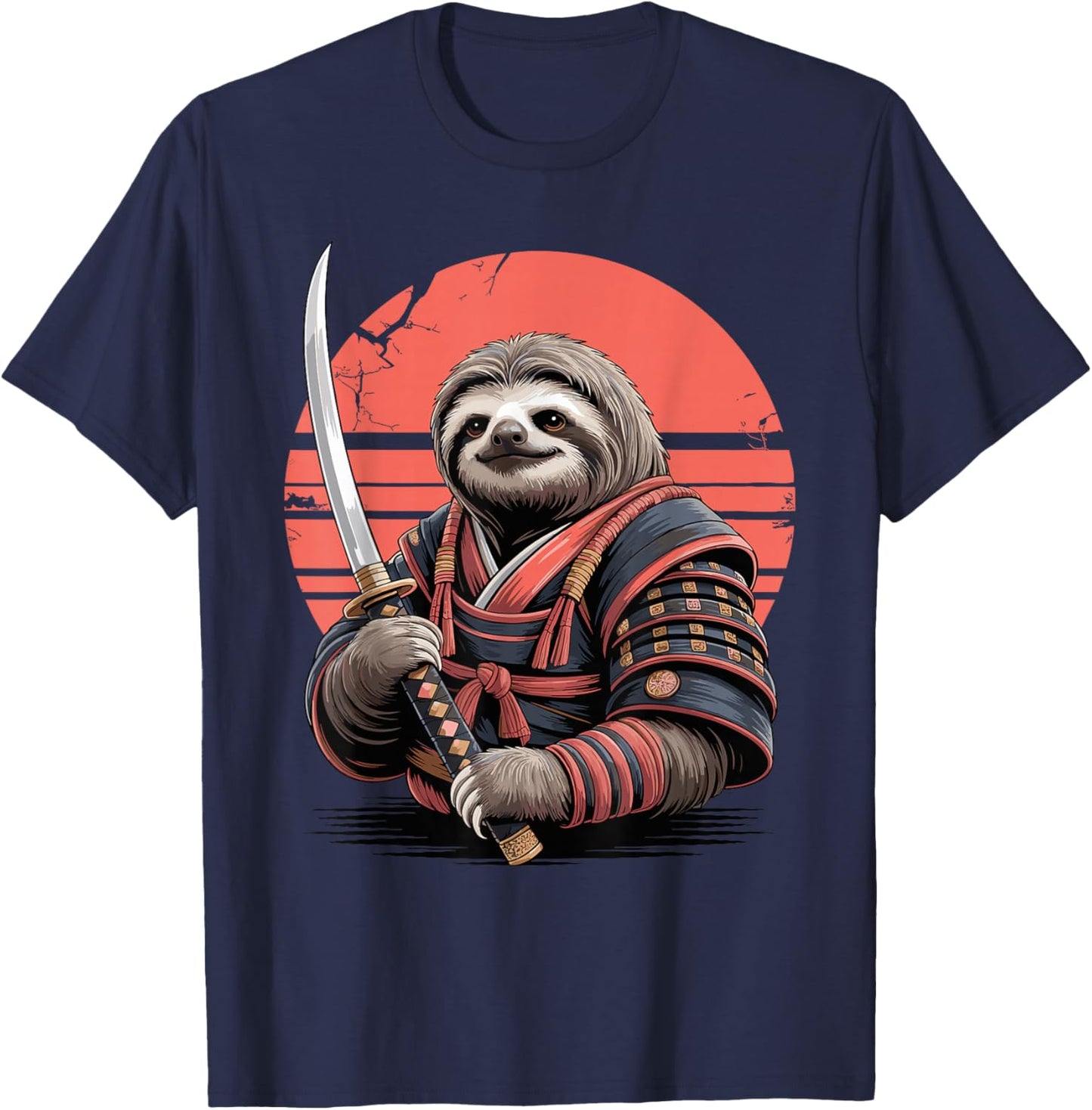 Samurai Lazy Sloth Katana Sword Sloths T-Shirt - T-Shirt | Navy