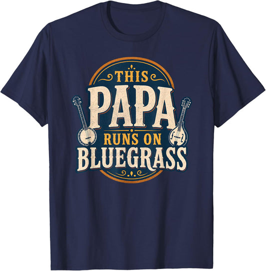 This Papa Runs On Bluegrass Vintage Music Design T-Shirt - T-Shirt | Navy