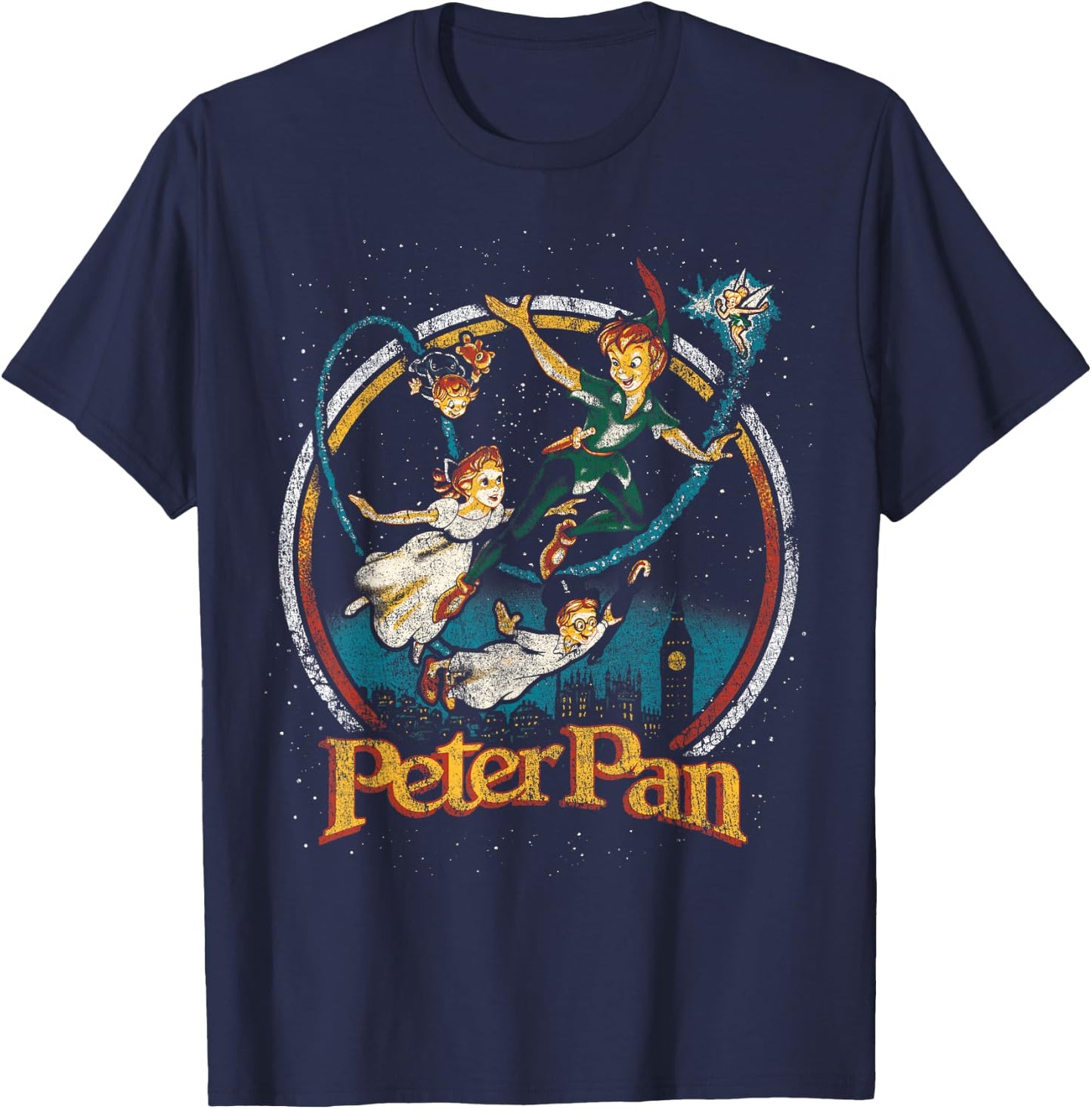Disney Peter Pan Group London Flying Vintage Faded Graphic T-Shirt - T-Shirt | Navy