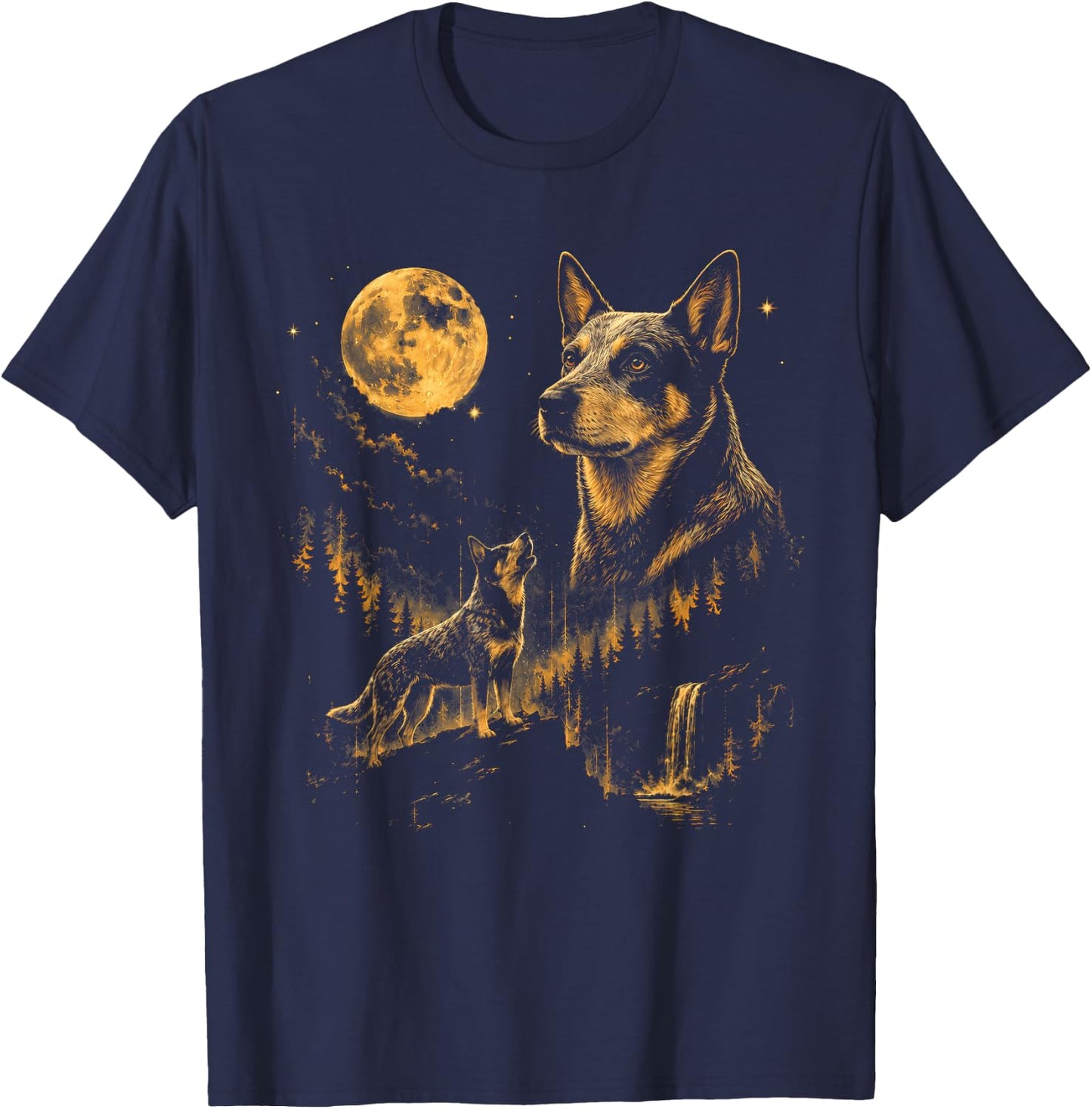 Australian Cattle Dog Howling Moon Funny Love Dog T-Shirt - T-Shirt | Navy