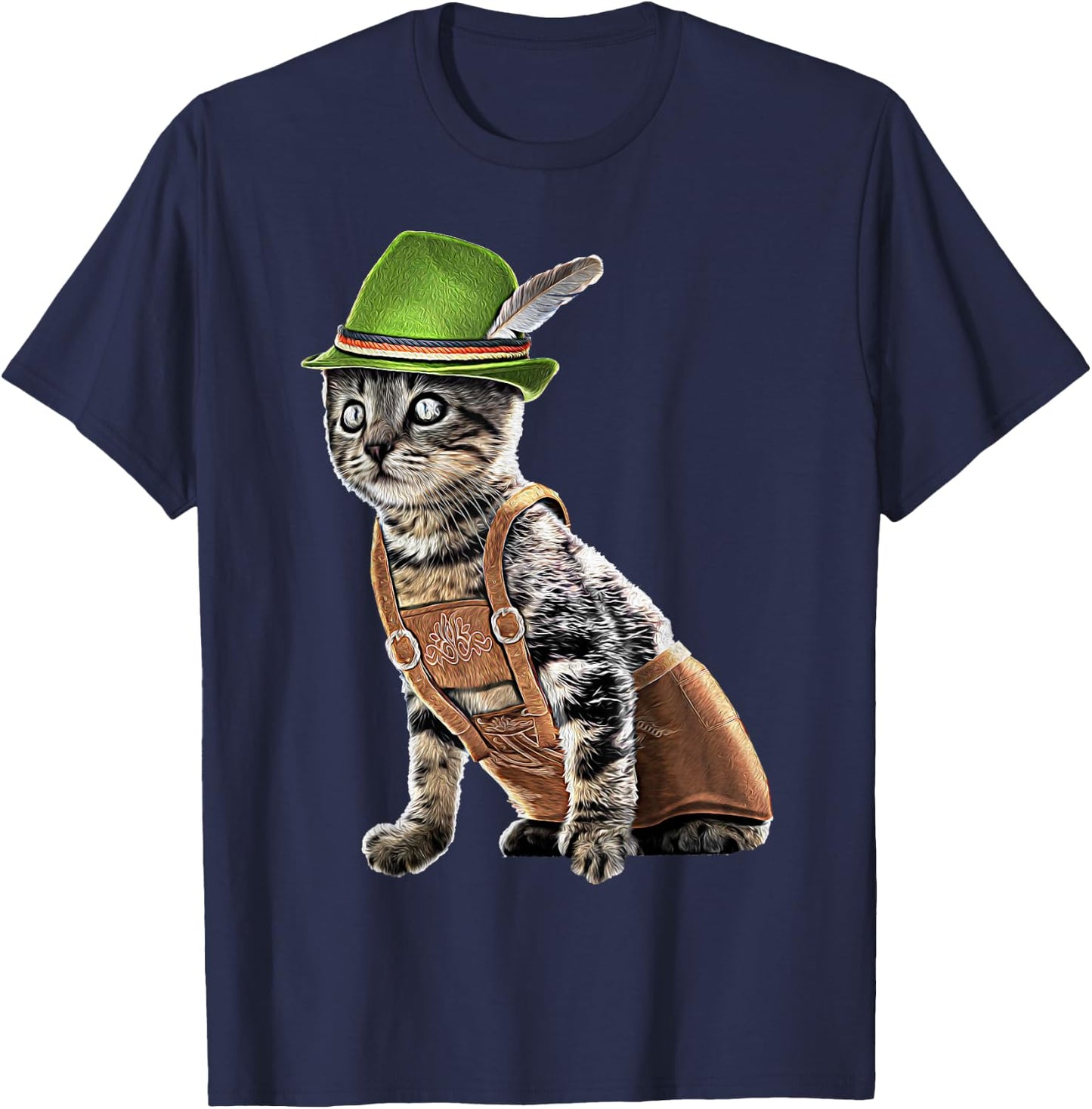 Oktoberfest Cat Bavarian Lederhosen Costume Alpine Hat Gift T-Shirt - T-Shirt | Navy