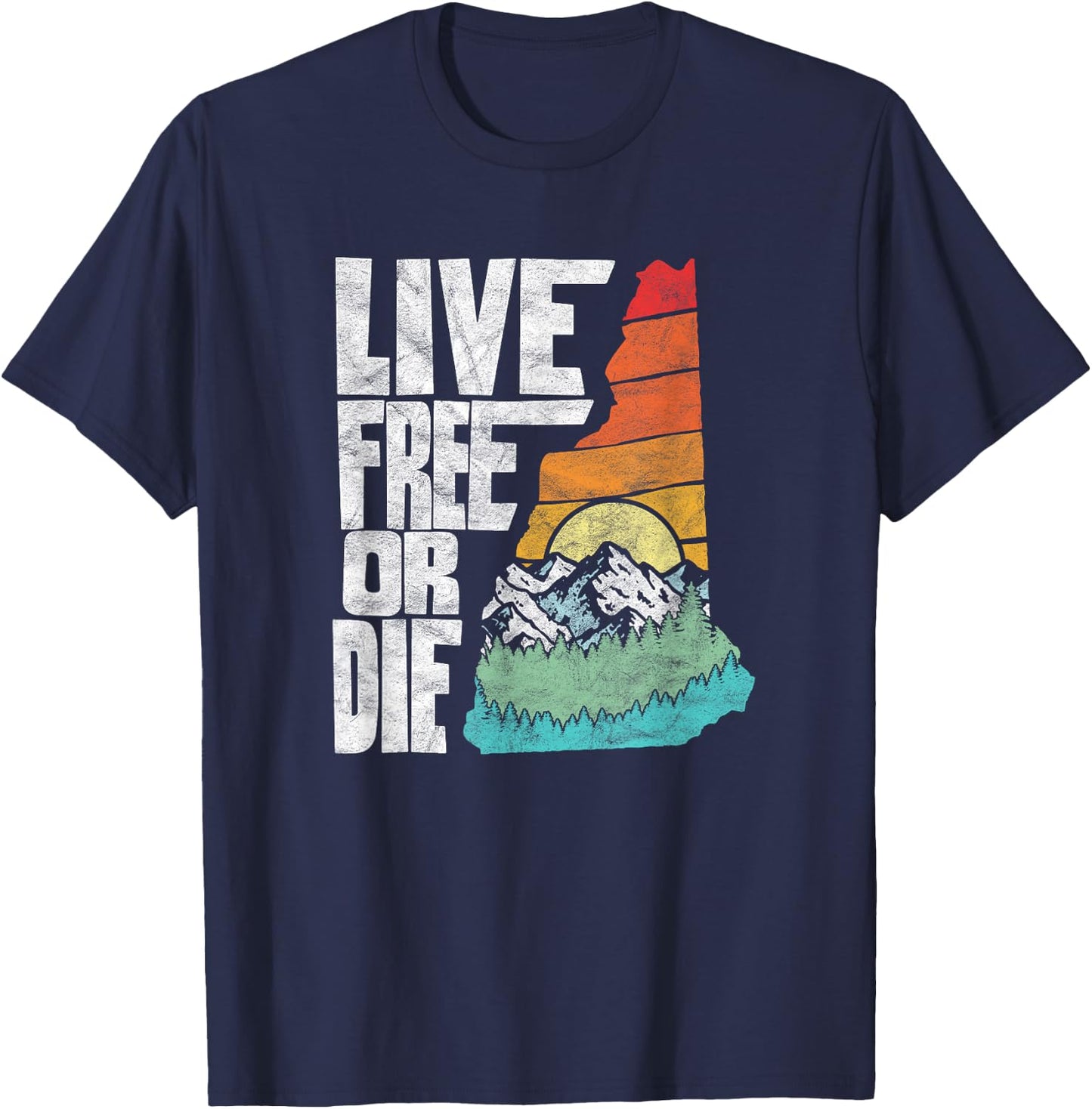 Live Free or Die Retro New Hampshire Nature Graphic T-Shirt - T-Shirt | Navy