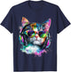 Cool Rainbow Cat Men Women Music Lover Design DJ Cat Lovers T-Shirt - T-Shirt | Navy