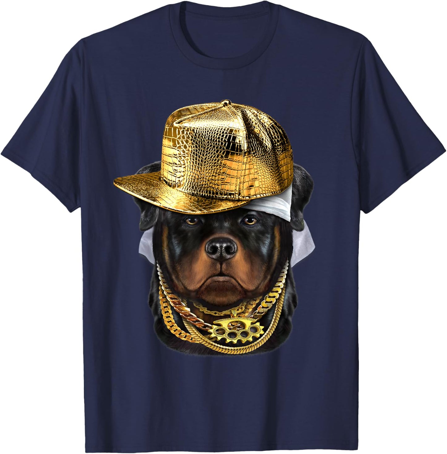 Rottweiler Dog wearing Hip Hop Rapper Cap T-Shirt - T-Shirt | Navy