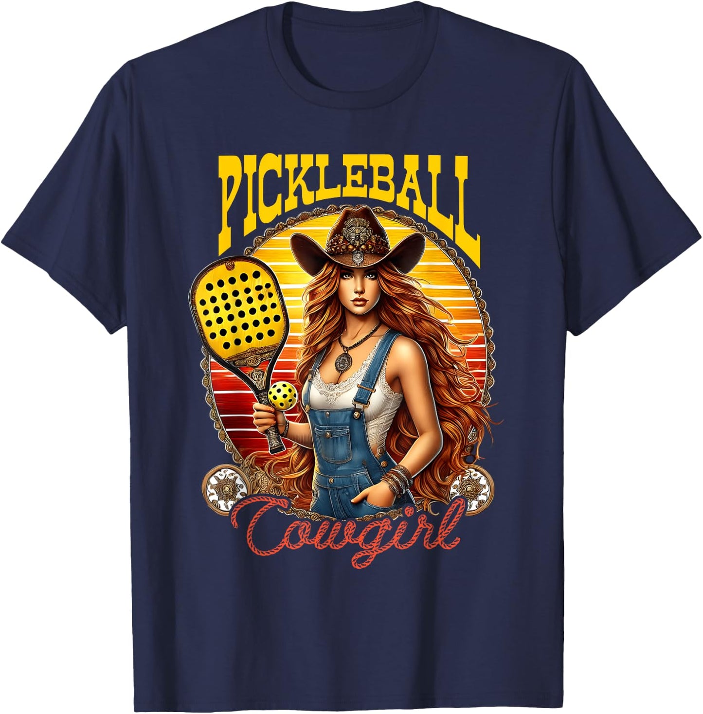 Pickleball Cowgirl Western Girl Funny Pickleball Player T-Shirt - T-Shirt | Navy