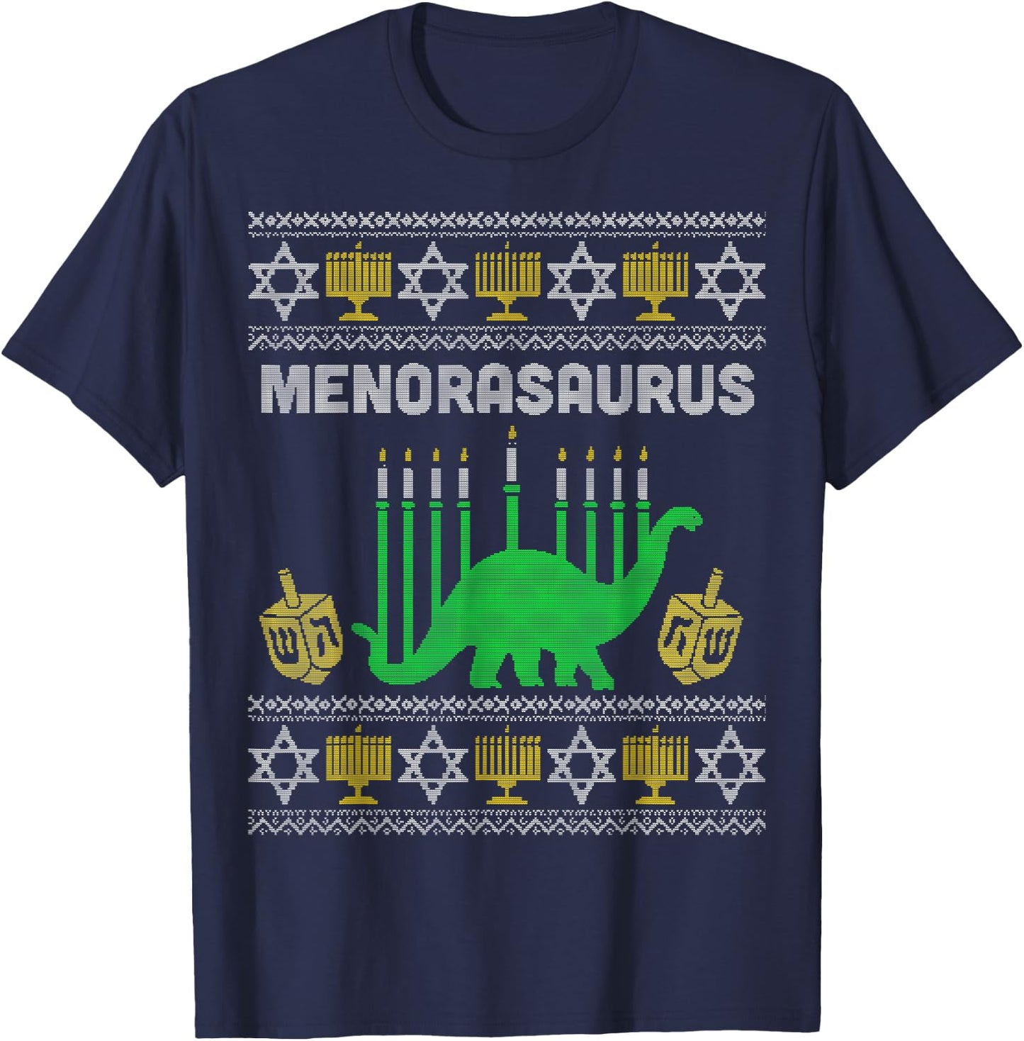 Menorasaurus Shirt, Kids Hanukkah Gift, Chanukah Menorah T-Shirt - T-Shirt | Navy
