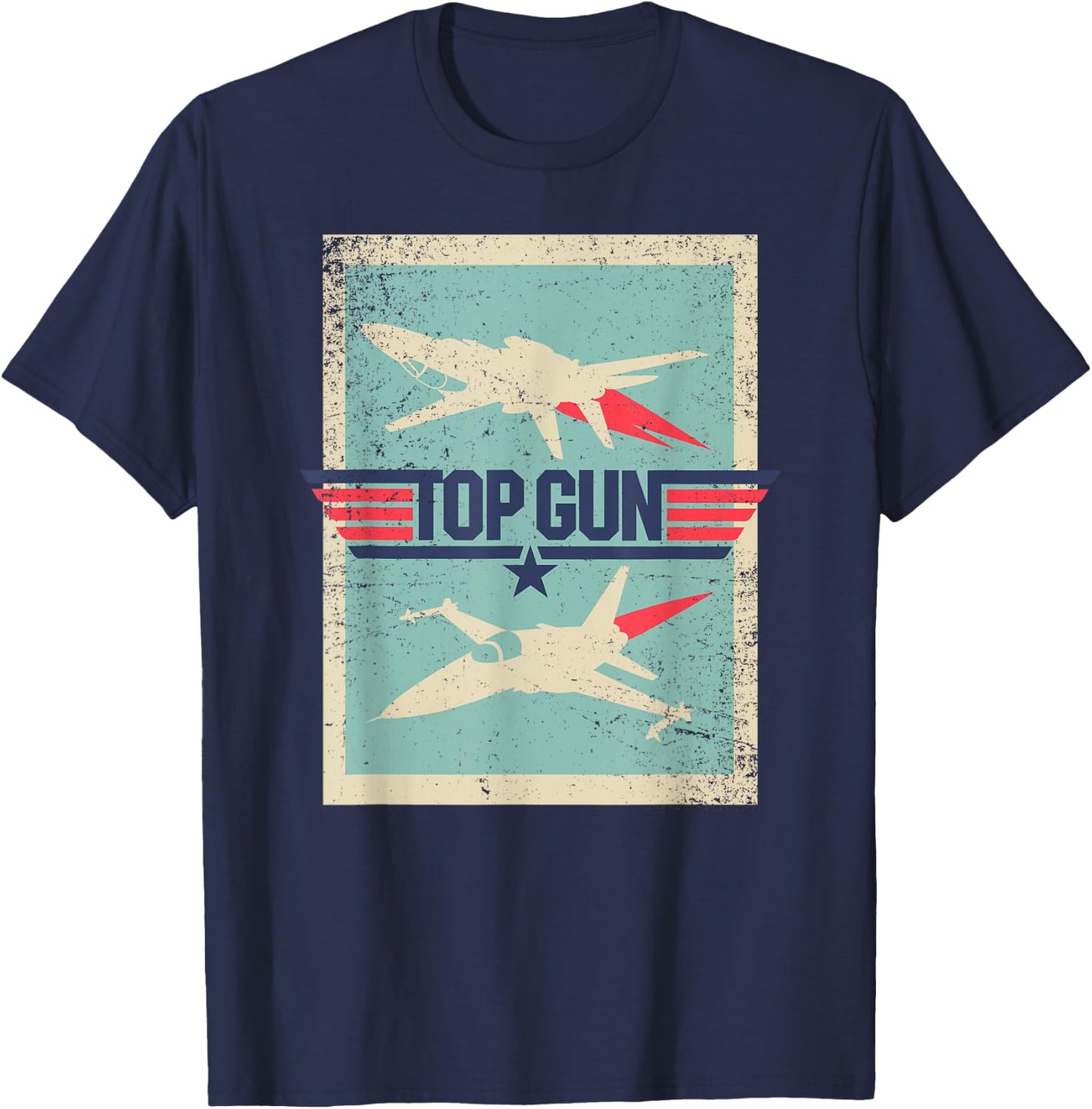 Top Gun Inverted Cutout with Distressing Action Movie T-Shirt - T-Shirt | Navy