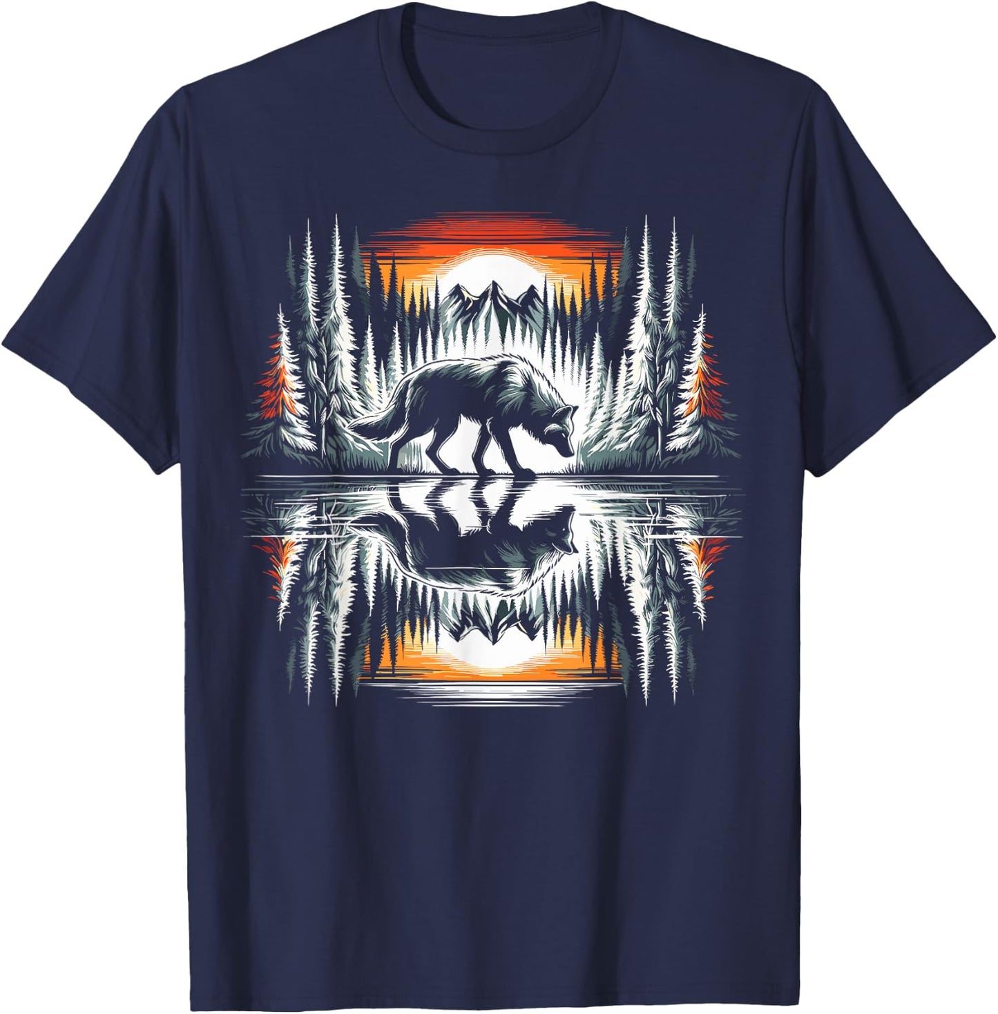 Wolf Forest Nature Wildlife T-Shirt - T-Shirt | Navy