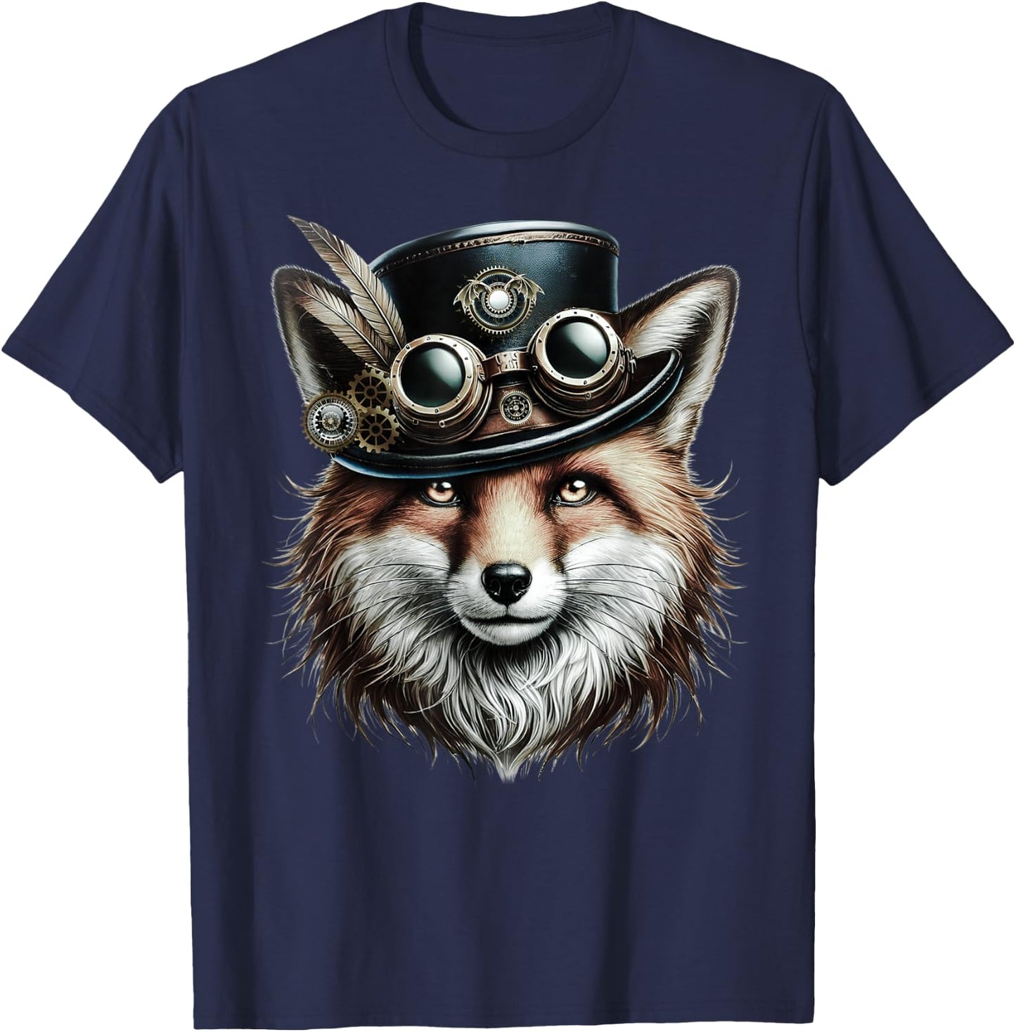 Steampunk Fox Shirt with Goggles and Gear Artwork T-Shirt - T-Shirt | Navy