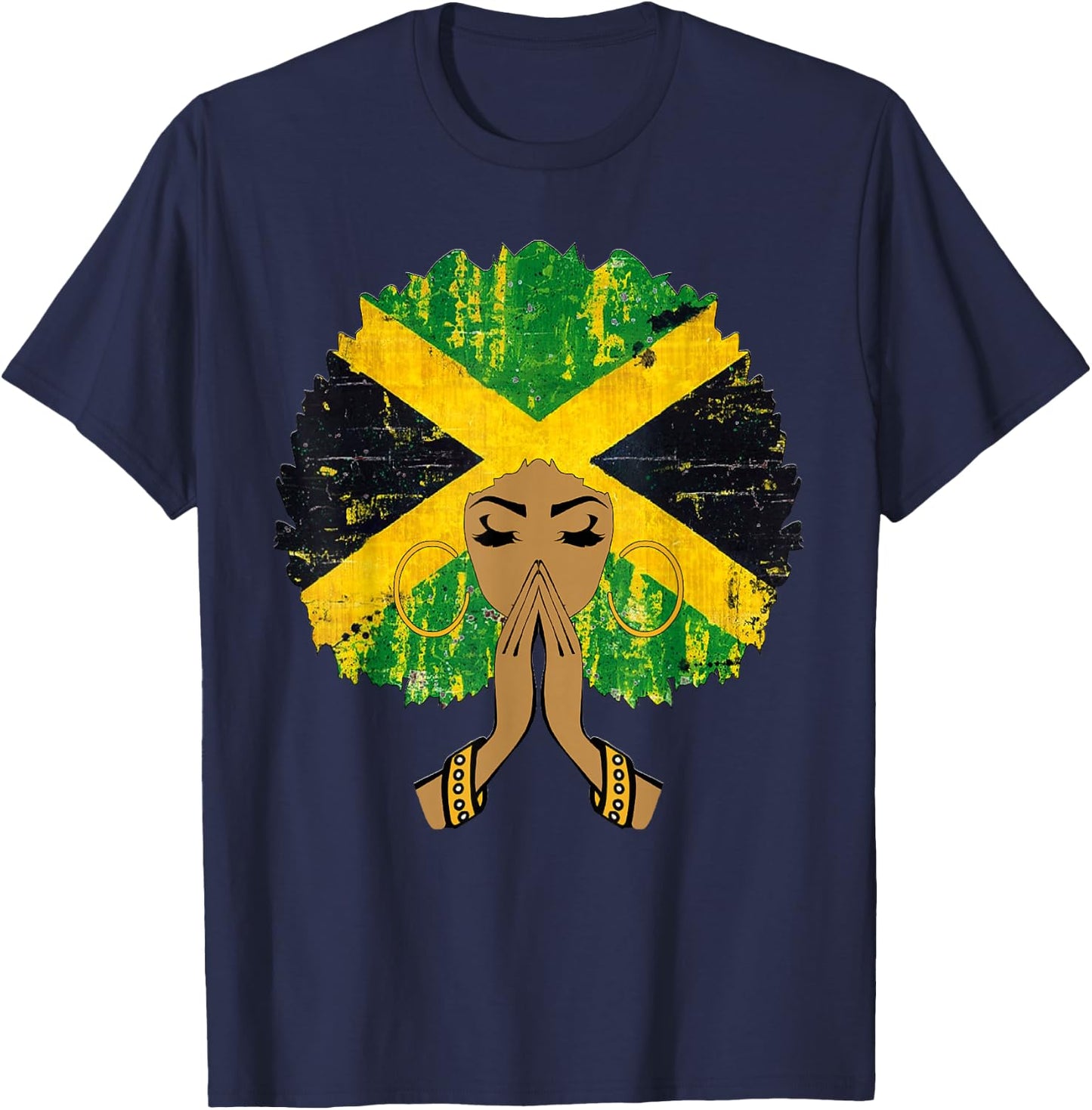 Jamaican Flag Black Woman Melanin Queen Afro Gift T-Shirt - T-Shirt | Navy