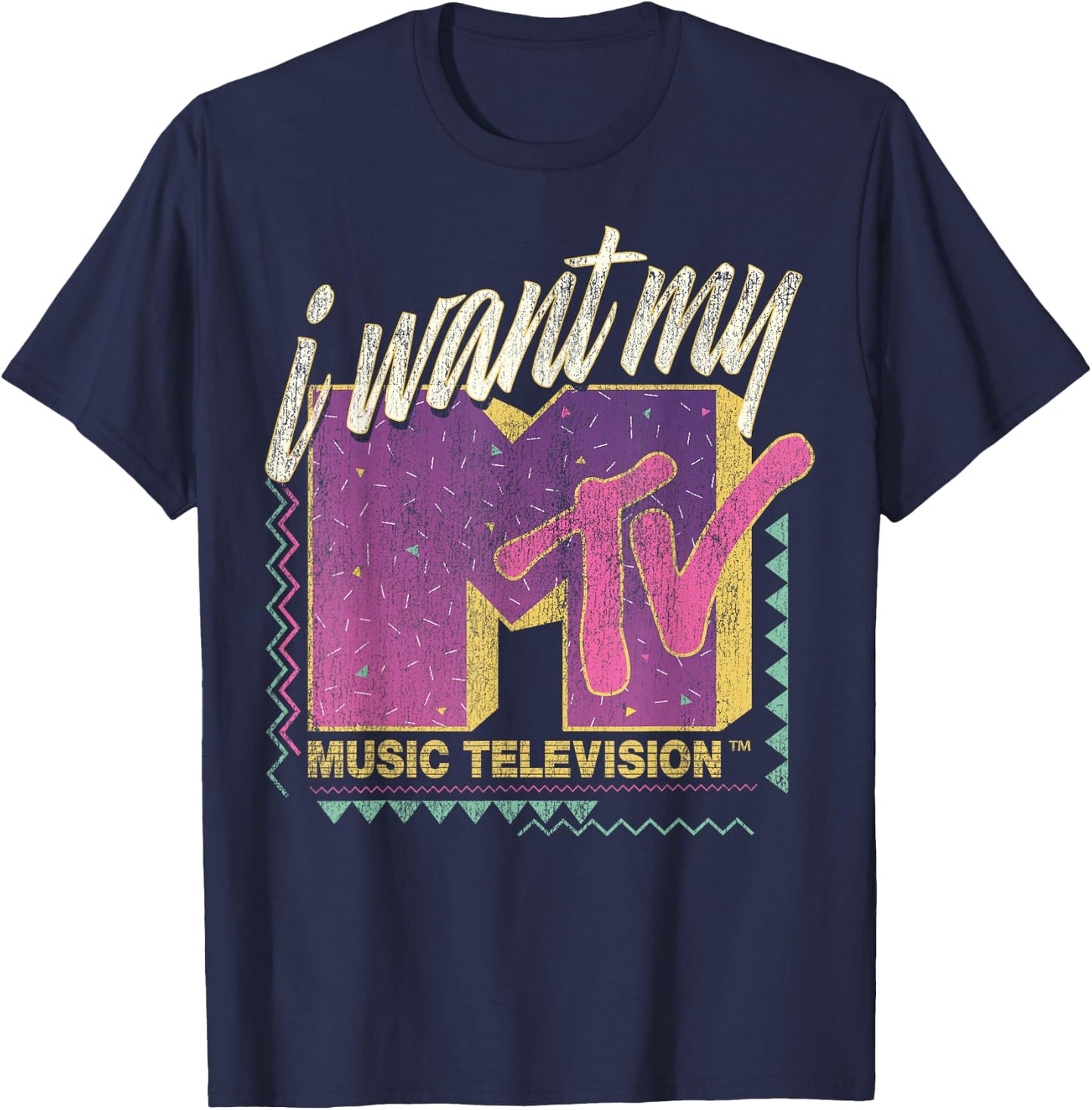 MTV I Want My MTV 90's Retro Colorful Logo Graphic T-Shirt - T-Shirt | Navy