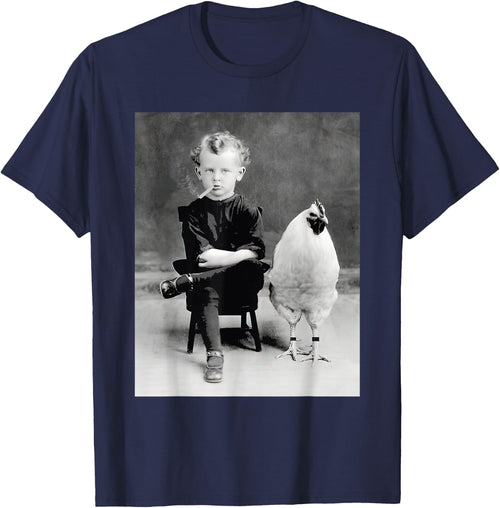 Little Boy With Chicken Rooster Smoking Vintage