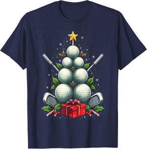 Funny Golf Ball Christmas Tree Santa Hat Xmas Men Women T-Shirt - T-Shirt | Navy