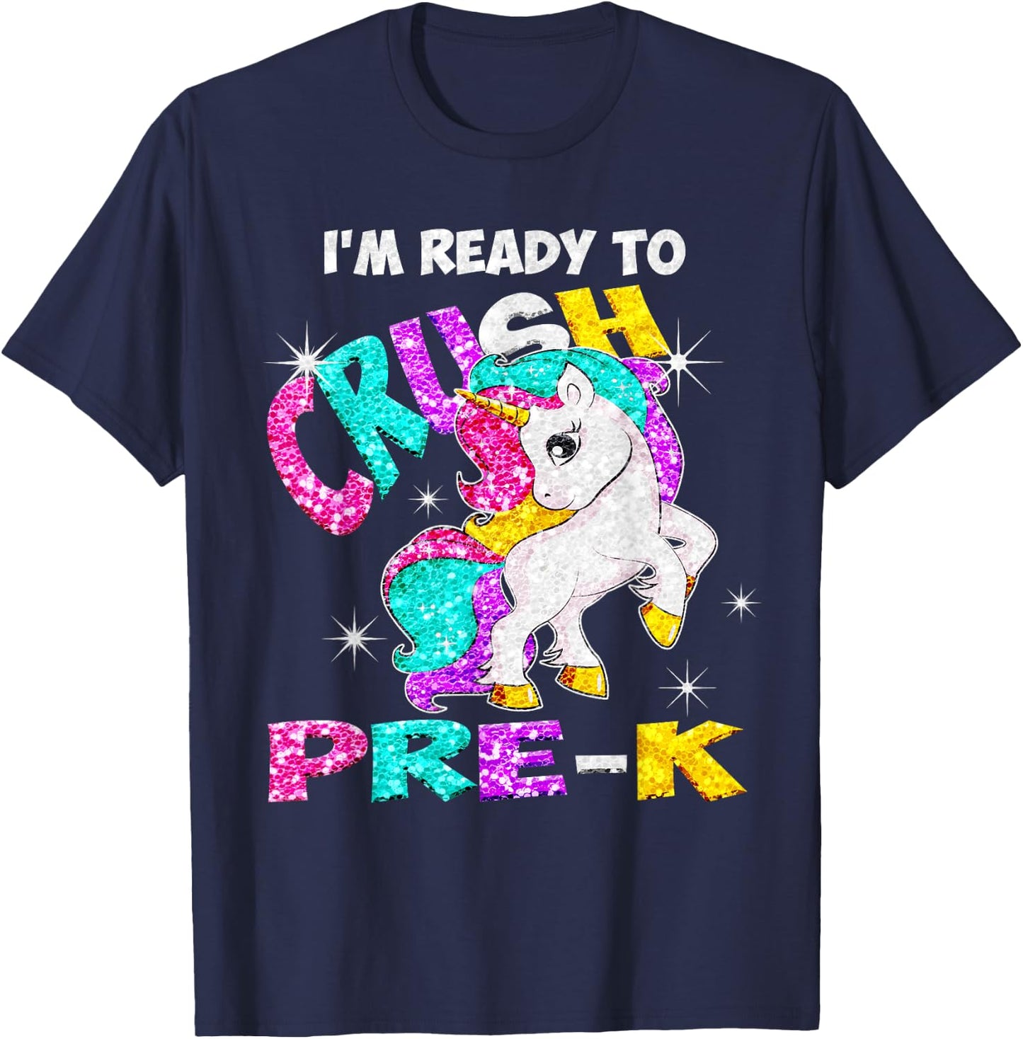 Back to School I'm ready to crush Pre-K Unicorn T-Shirt - T-Shirt | Navy