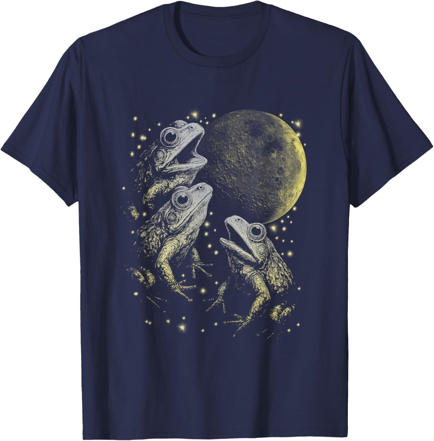 Frogs Howling to Moon, Vintage Style Three Frog At The Moon T-Shirt - T-Shirt | Navy