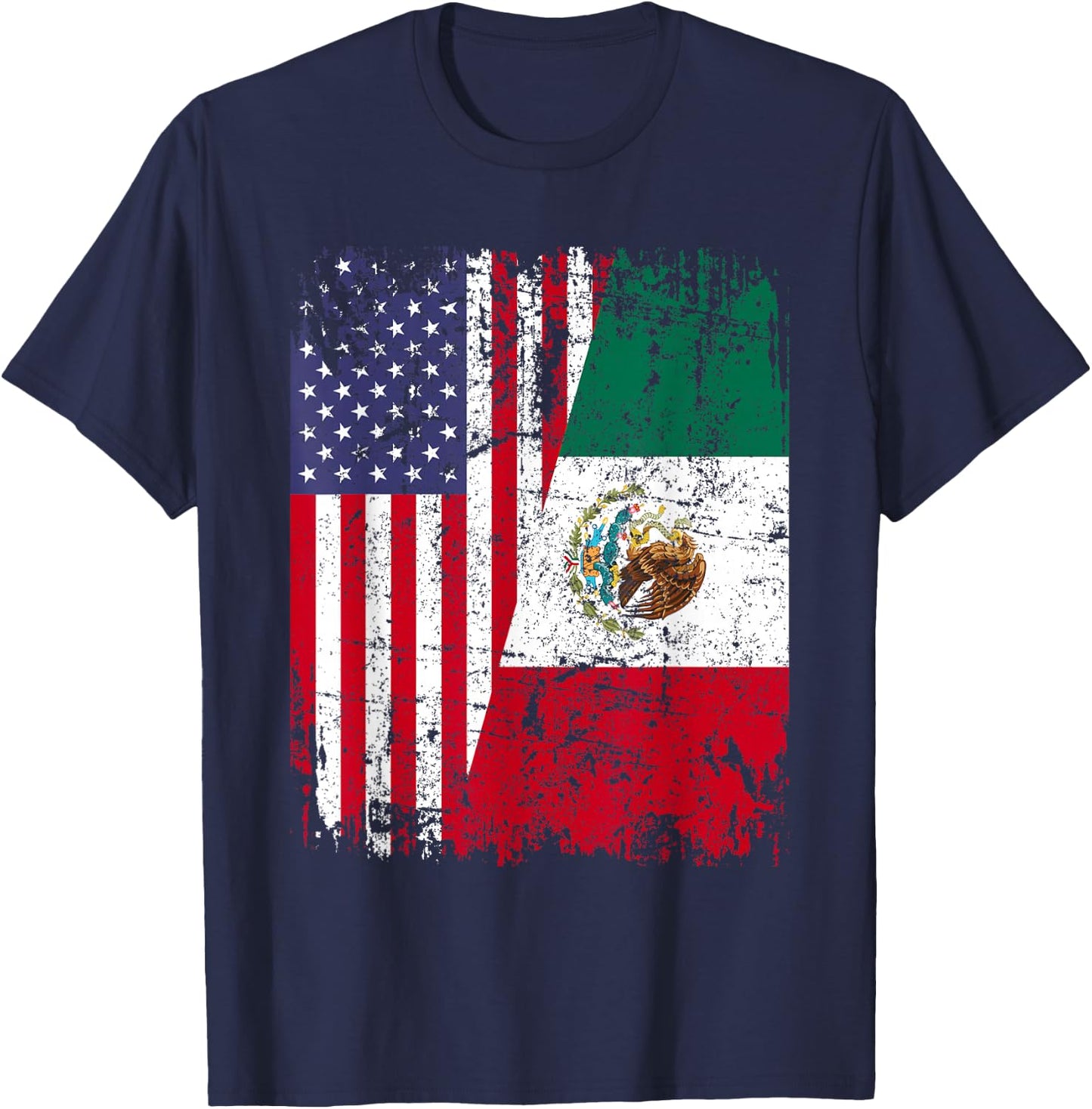 Mexican Roots | Half American Flag | Mexico T-Shirt - T-Shirt | Navy