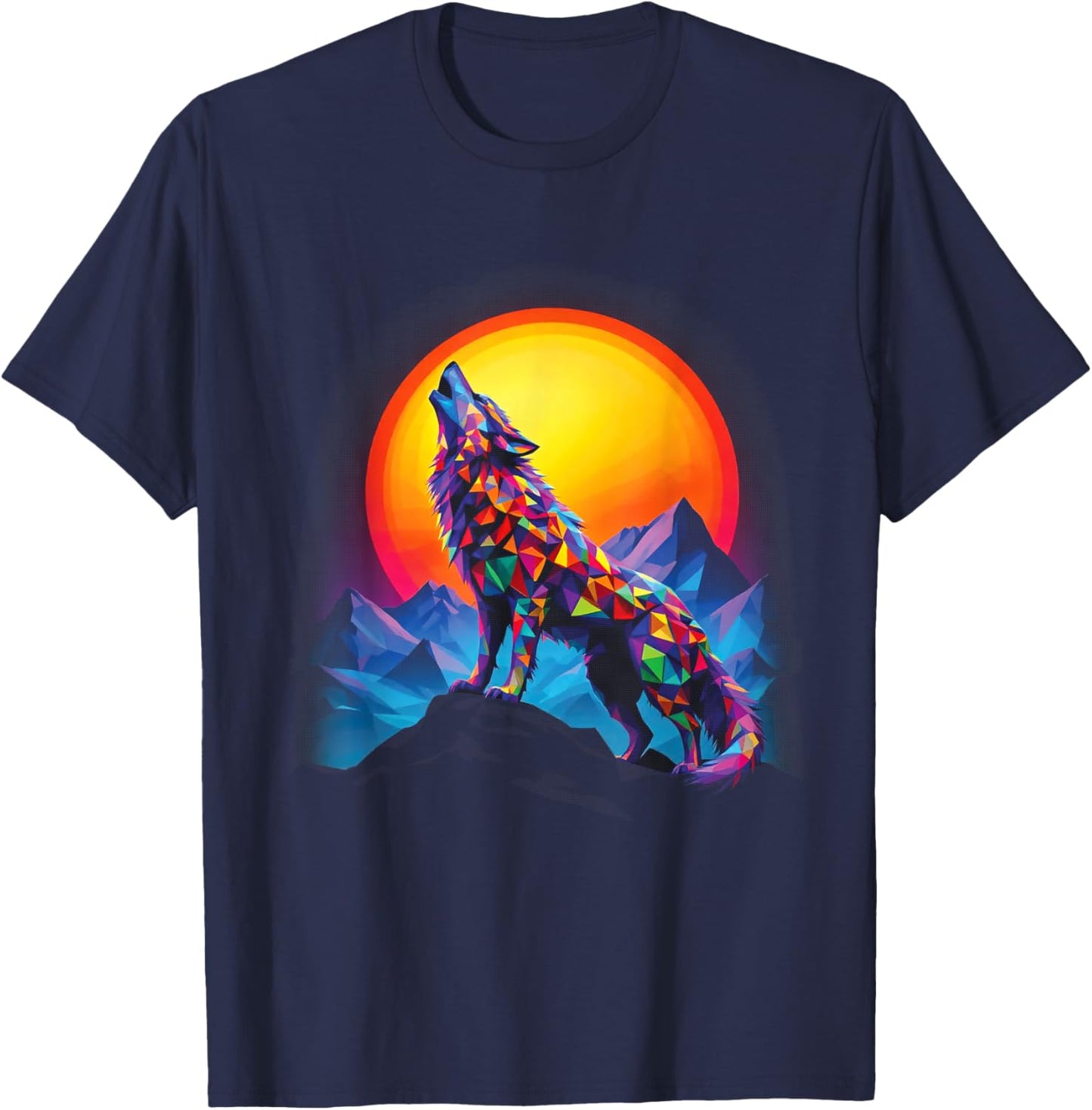 Wolf Forest Moon Vintage Cosmic Howling Wolf Lover Graphic T-Shirt - T-Shirt | Navy
