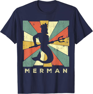 Merman Lover Vintage Retro Style T-Shirt - T-Shirt | Navy