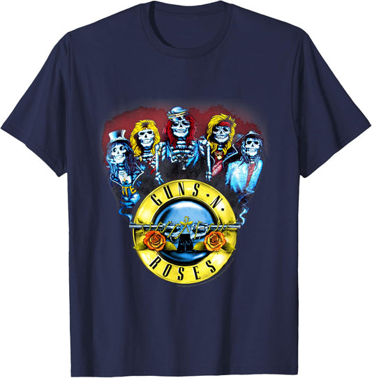 Guns N' Roses Official Skeletons & Bullets Small T-Shirt - T-Shirt | Navy