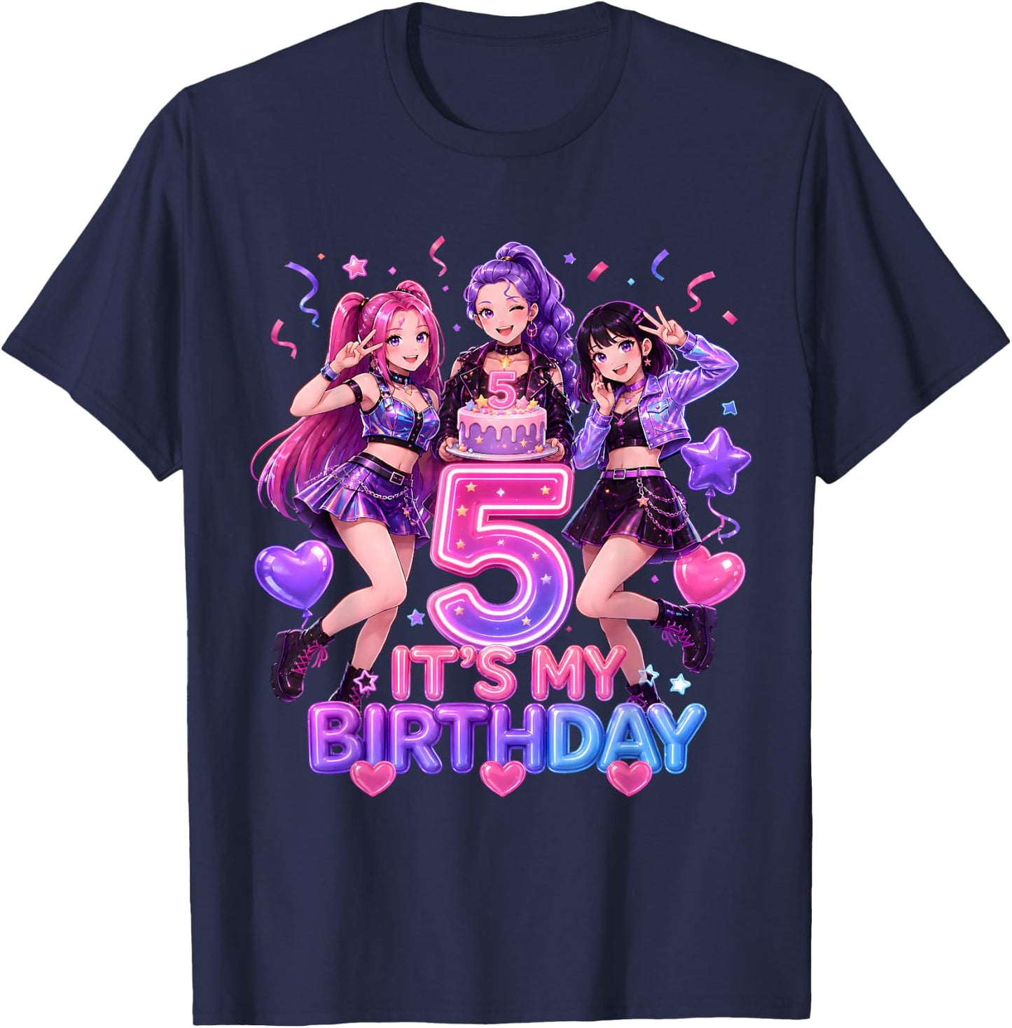 Kids It's My 5th K Pop Birthday Girl 5 Year Old K-Pop Bday T-Shirt - T-Shirt | Navy