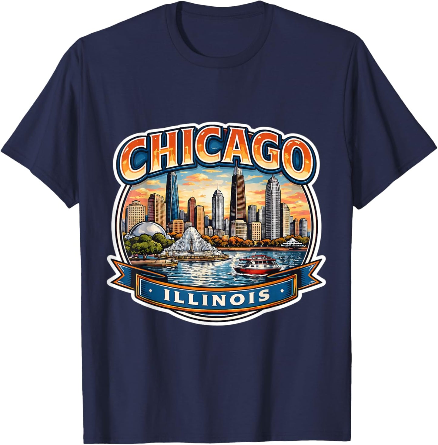 Chicago Illinois Souvenir City State Vintage Memorabilia T-Shirt - T-Shirt | Navy