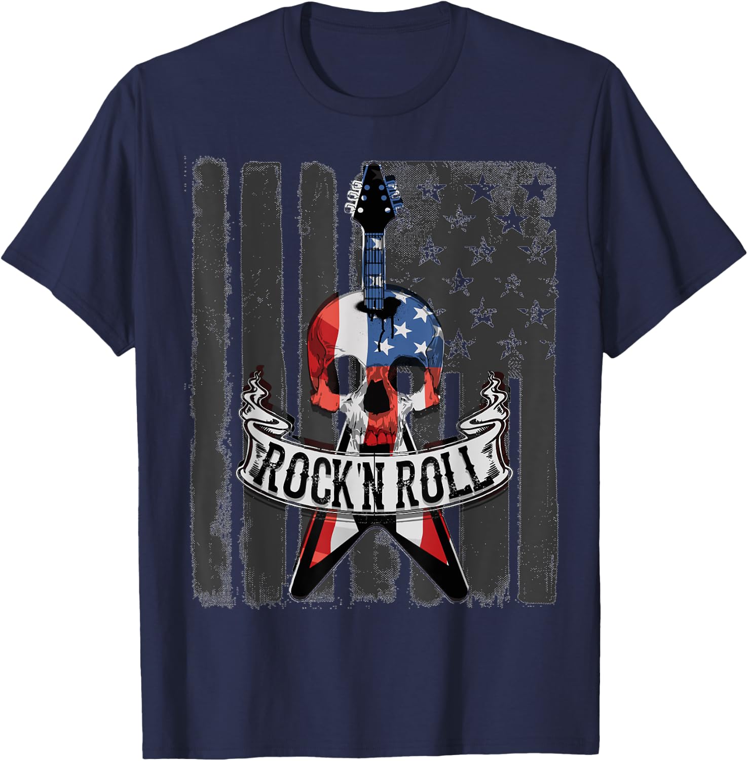 Rock N' Roll Guitar American Flag Vinatge Music Band Kids Men T-Shirt - T-Shirt | Navy