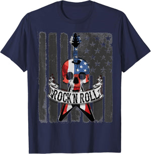 Rock N' Roll Guitar American Flag Vinatge Music Band Kids Men T-Shirt - T-Shirt | Navy