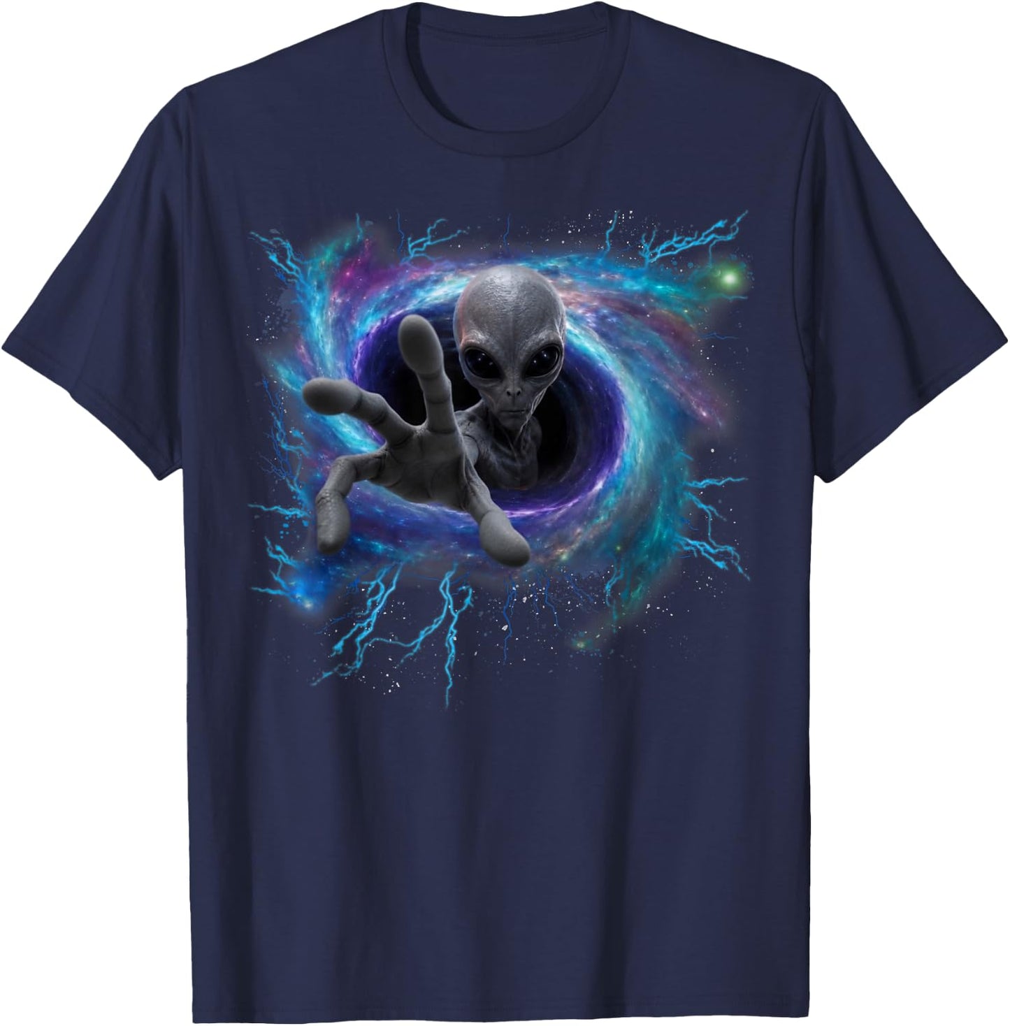 Alien Gray Reaching from Black Hole Galaxy UFO T-Shirt - T-Shirt | Navy