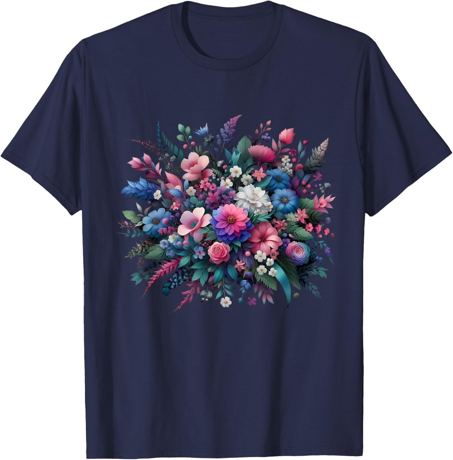 Vintage Flowers Women Wildflower Graphic Floral Gardening T-Shirt - T-Shirt | Navy