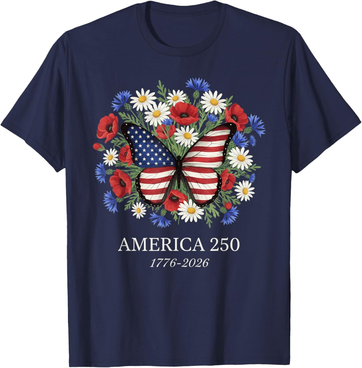 250th Anniversary USA Floral 4th of July Patriotic 250 Years T-Shirt - T-Shirt | Navy