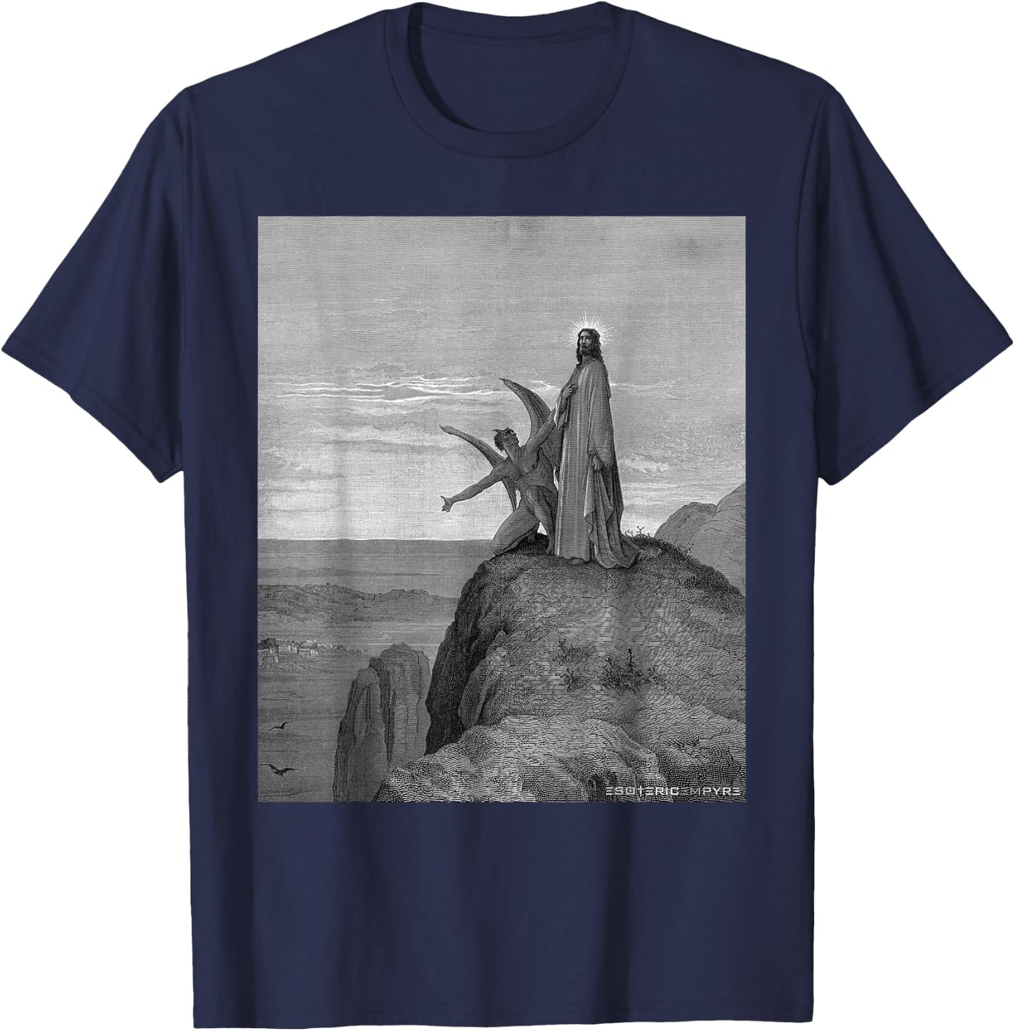 Jesus Satan Temptation by Gustave Dore T-Shirt - T-Shirt | Navy