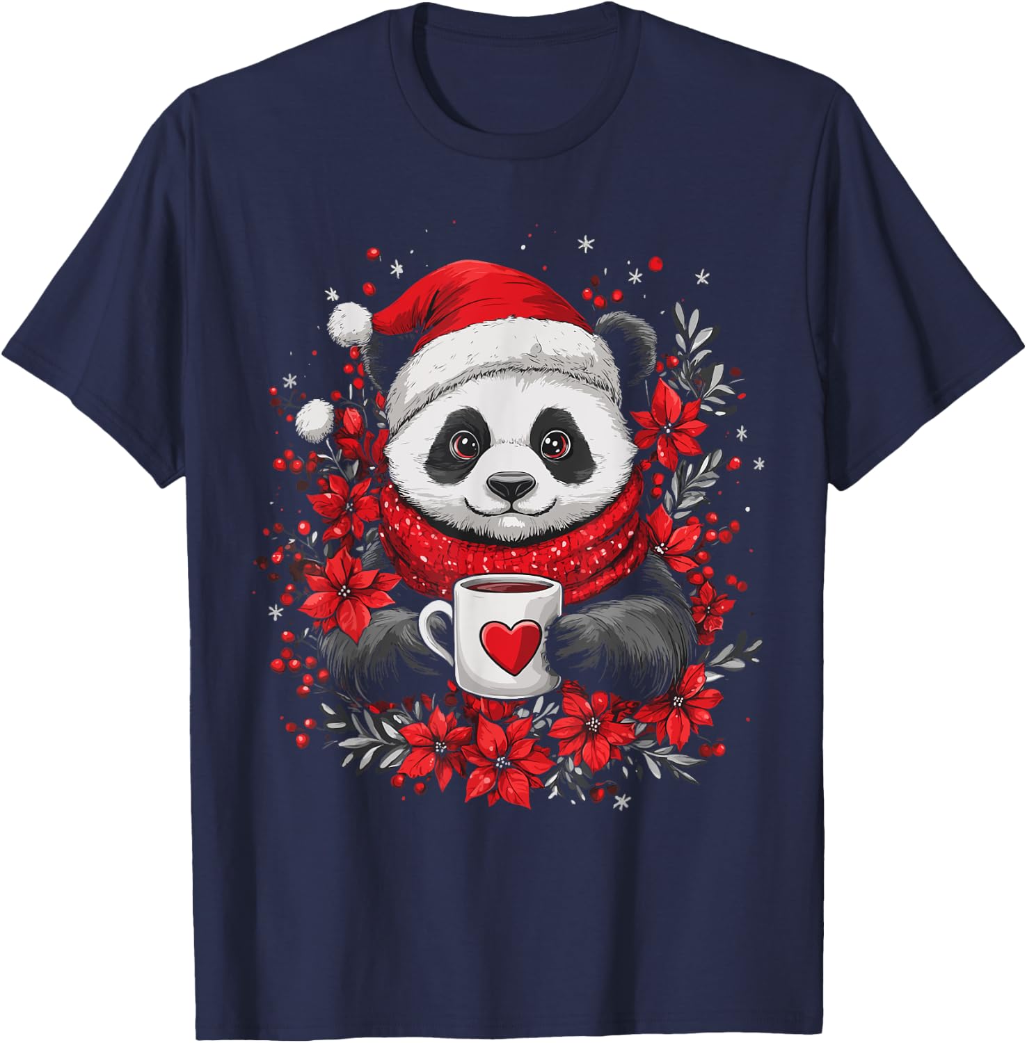 Christmas Panda Santa Coffee Girls Boys Kids Christmas Panda T-Shirt - T-Shirt | Navy