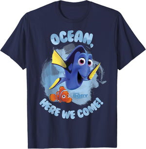 Disney Pixar Finding Dory Ocean Here We Come Watercolor T-Shirt - T-Shirt | Navy