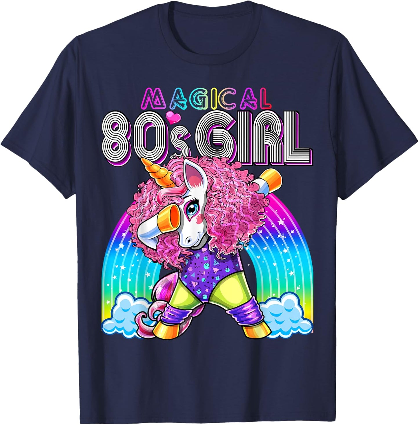 Magical 80's Girl Dabbing Unicorn Leotard Leg Warmers Party T-Shirt - T-Shirt | Navy