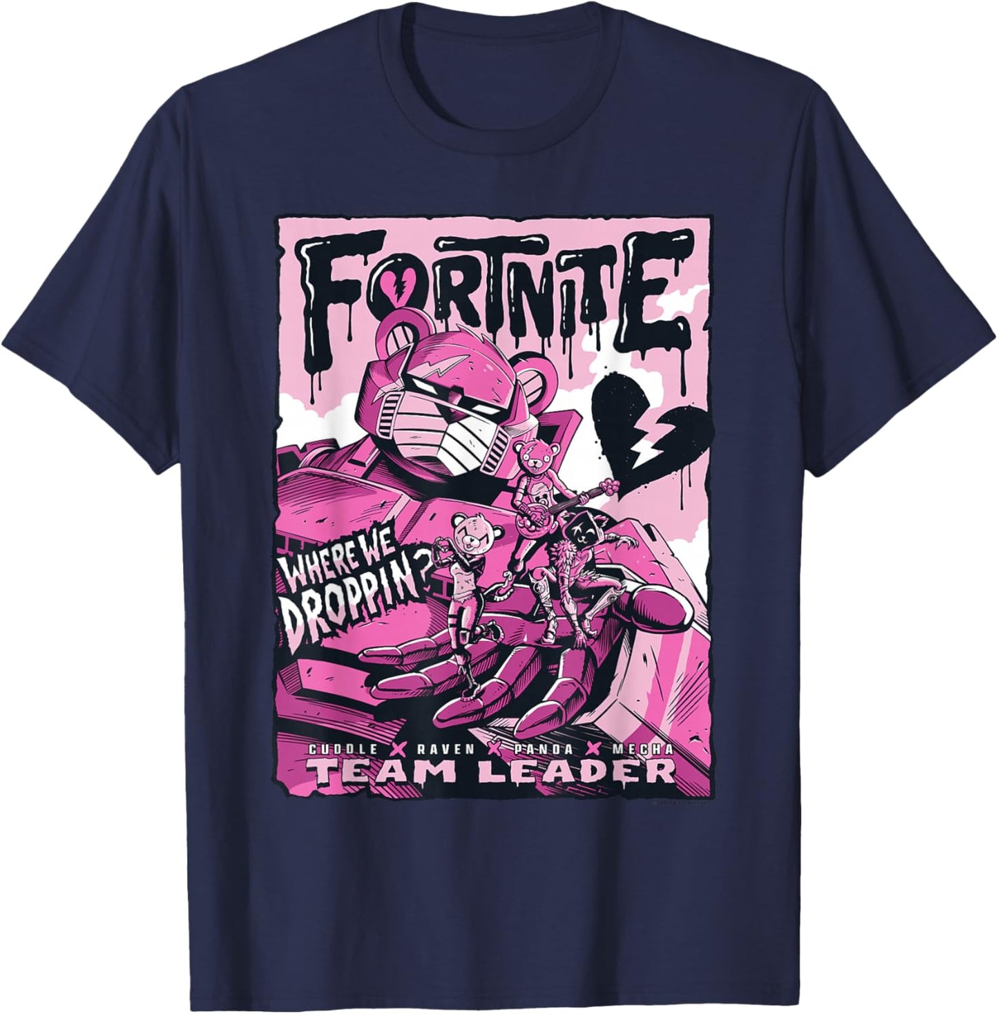 Fortnite Where We Droppin? Cuddle Raven Panda Mecha Leader T-Shirt - T-Shirt | Navy