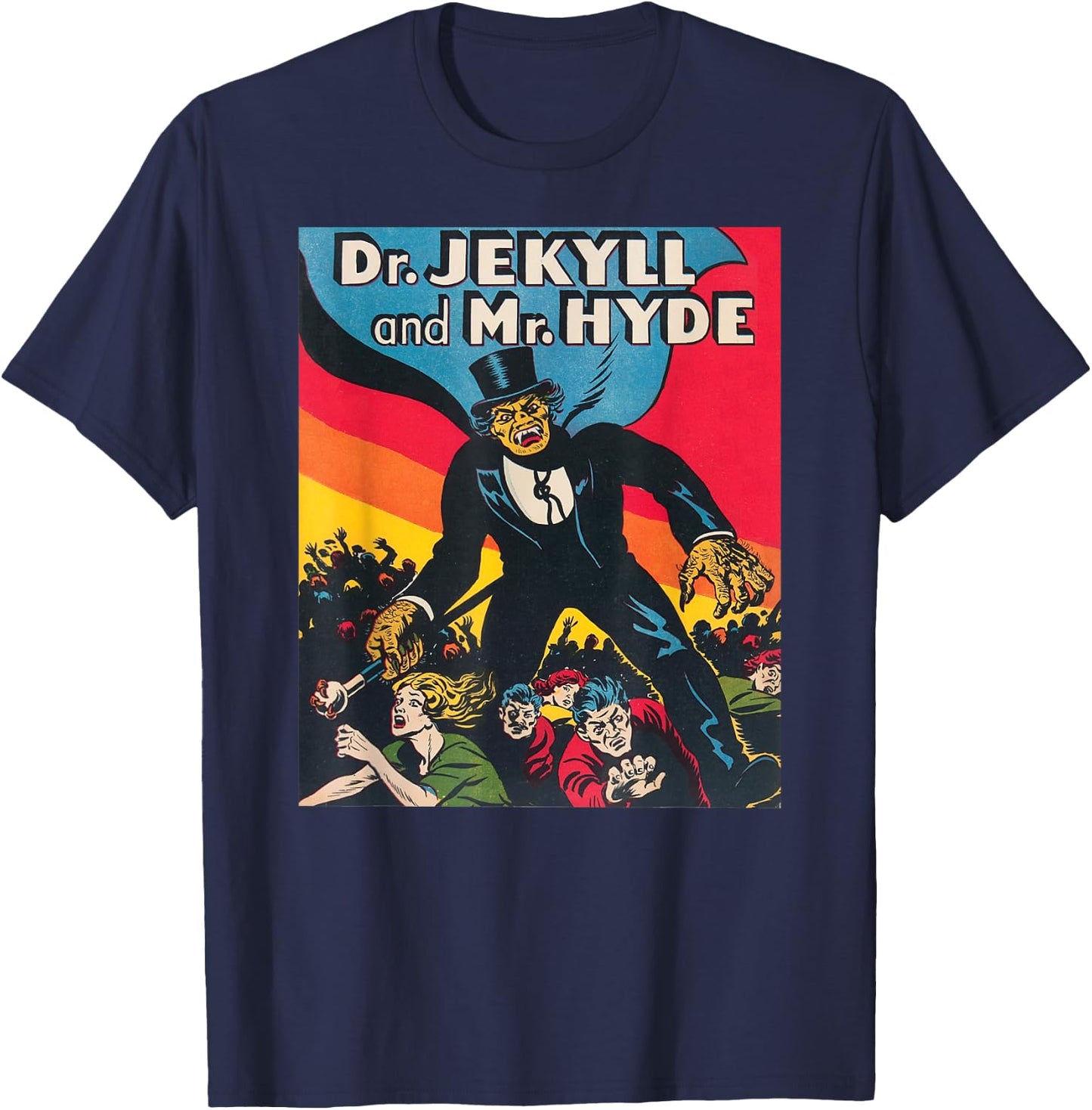 Dr. Jekyll & Mr. Hyde Art - Retro Halloween Monster T-Shirt - T-Shirt | Navy