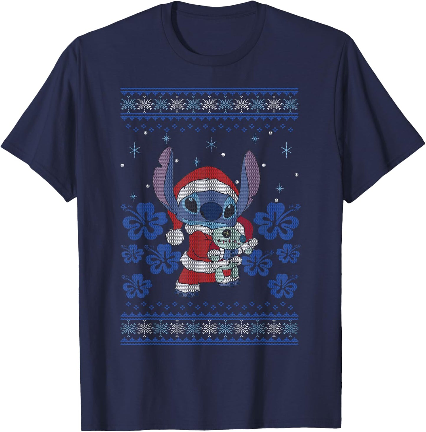 Disney Lilo & Stitch Christmas Stitch Sweater Style T-Shirt - T-Shirt | Navy