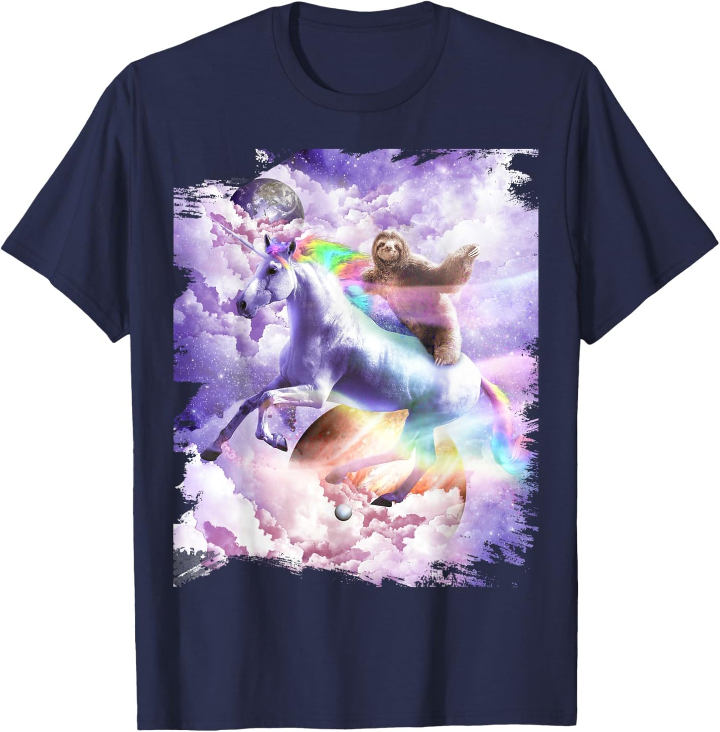 Space Sloth Riding On Unicorn T-Shirt - T-Shirt | Navy