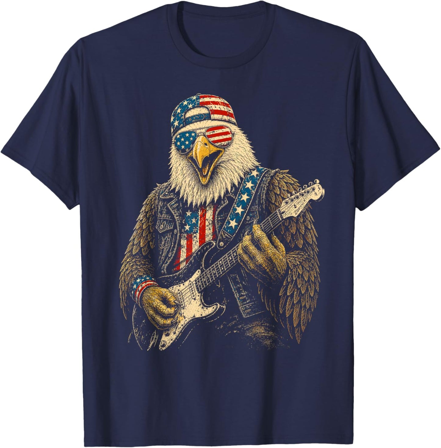 4th of July Patriotic Eagle Guitar 1776 2026 T-Shirt - T-Shirt | Navy