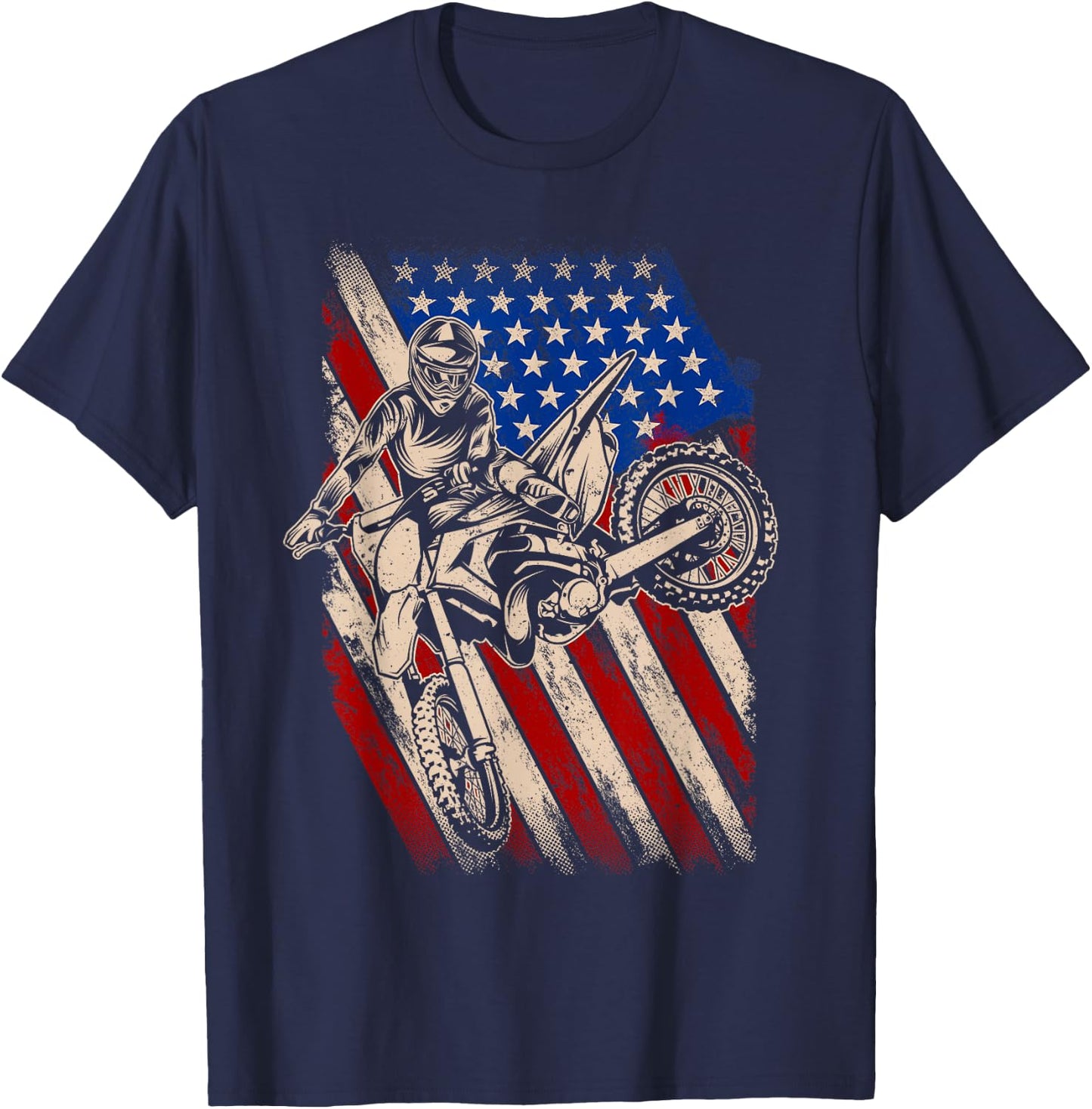 Dirt Bike Shirt Motocross Racing American Flag Dirt Biking T-Shirt - T-Shirt | Navy