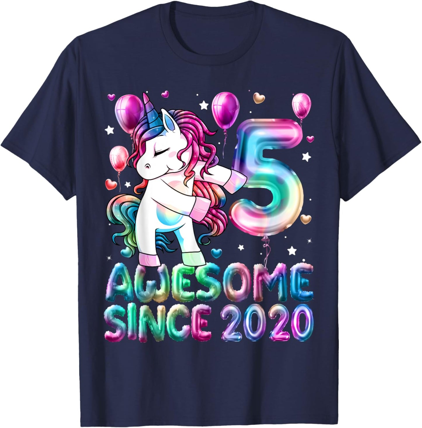 Flossing Unicorn 5 Year Old 5th Birthday Girl Unicorn Party T-Shirt - T-Shirt | Navy