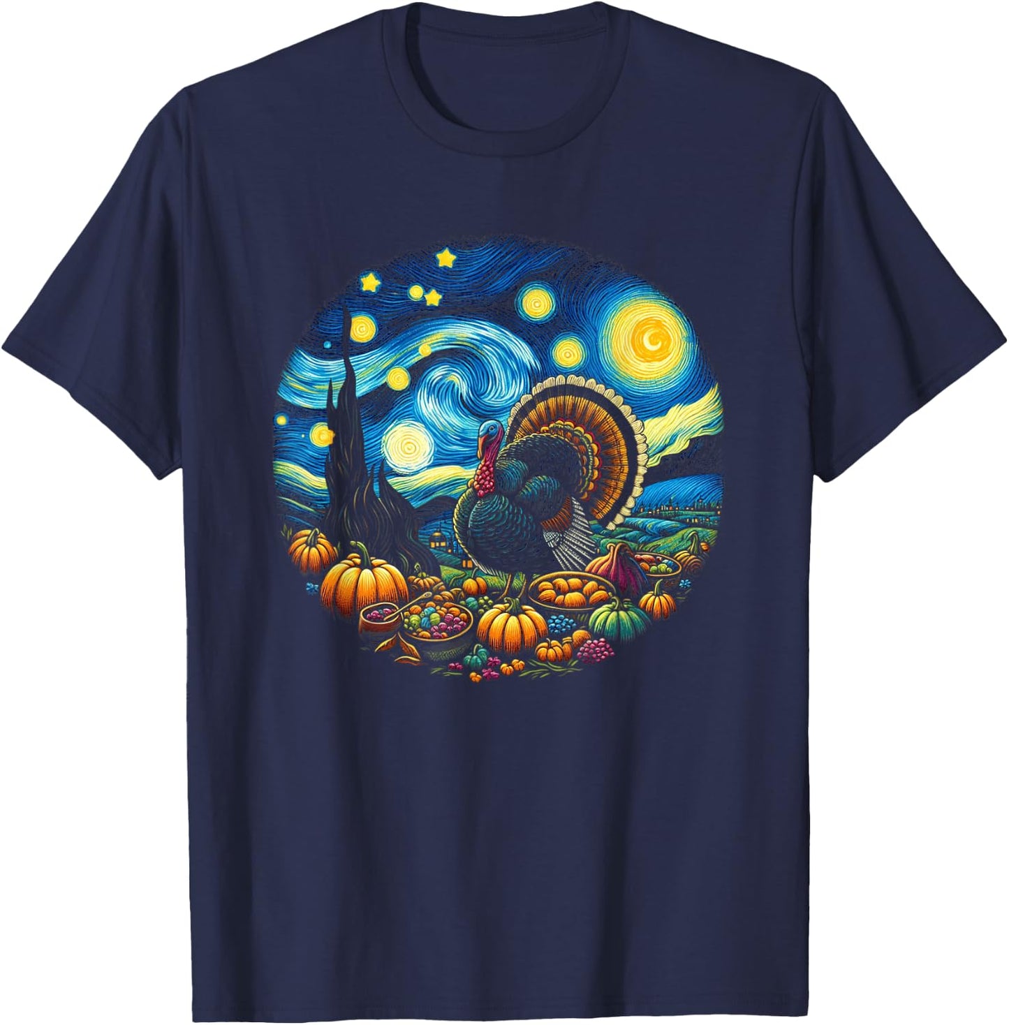 Thanksgiving Turkey Van Gogh Starry Night Turkey Day Family T-Shirt - T-Shirt | Navy