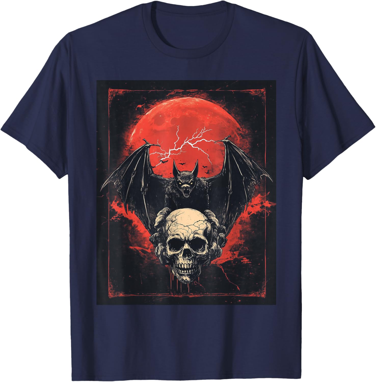 Bat Skull Goth Moon Men Black Gothic Women Skull Bat T-Shirt - T-Shirt | Navy