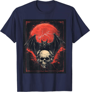 Bat Skull Goth Moon Men Black Gothic Women Skull Bat T-Shirt - T-Shirt | Navy